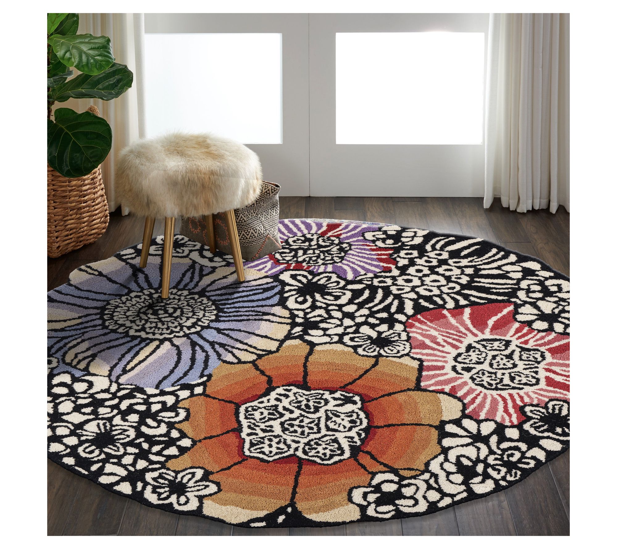 Ox Bay Floral Modern Hand-Tufted Wool Indoor Rug, 4' Round