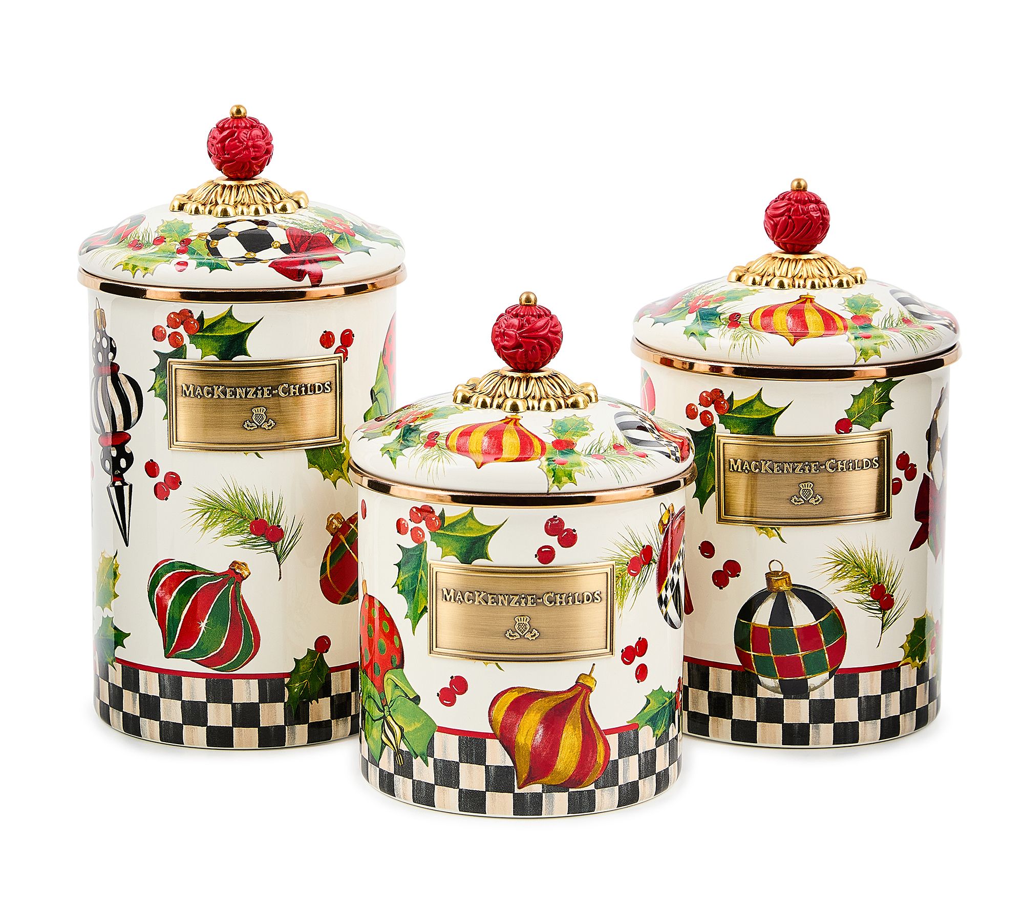 MacKenzie- Childs Deck The Halls Sm, Md, Lg Canister Set