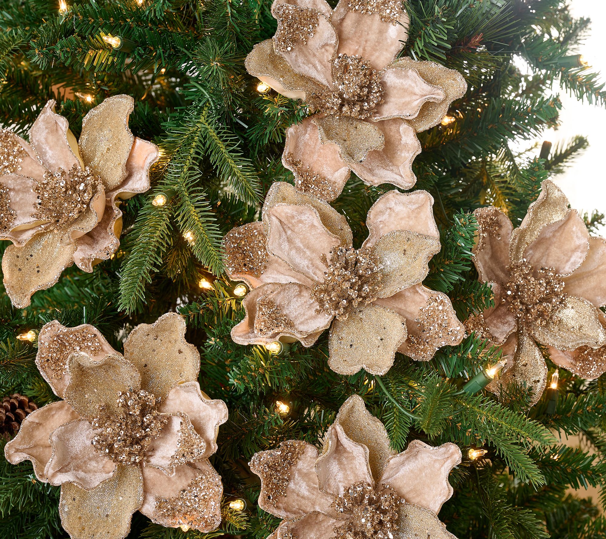 Set of 6 Glittered Magnolia Clips by Valerie