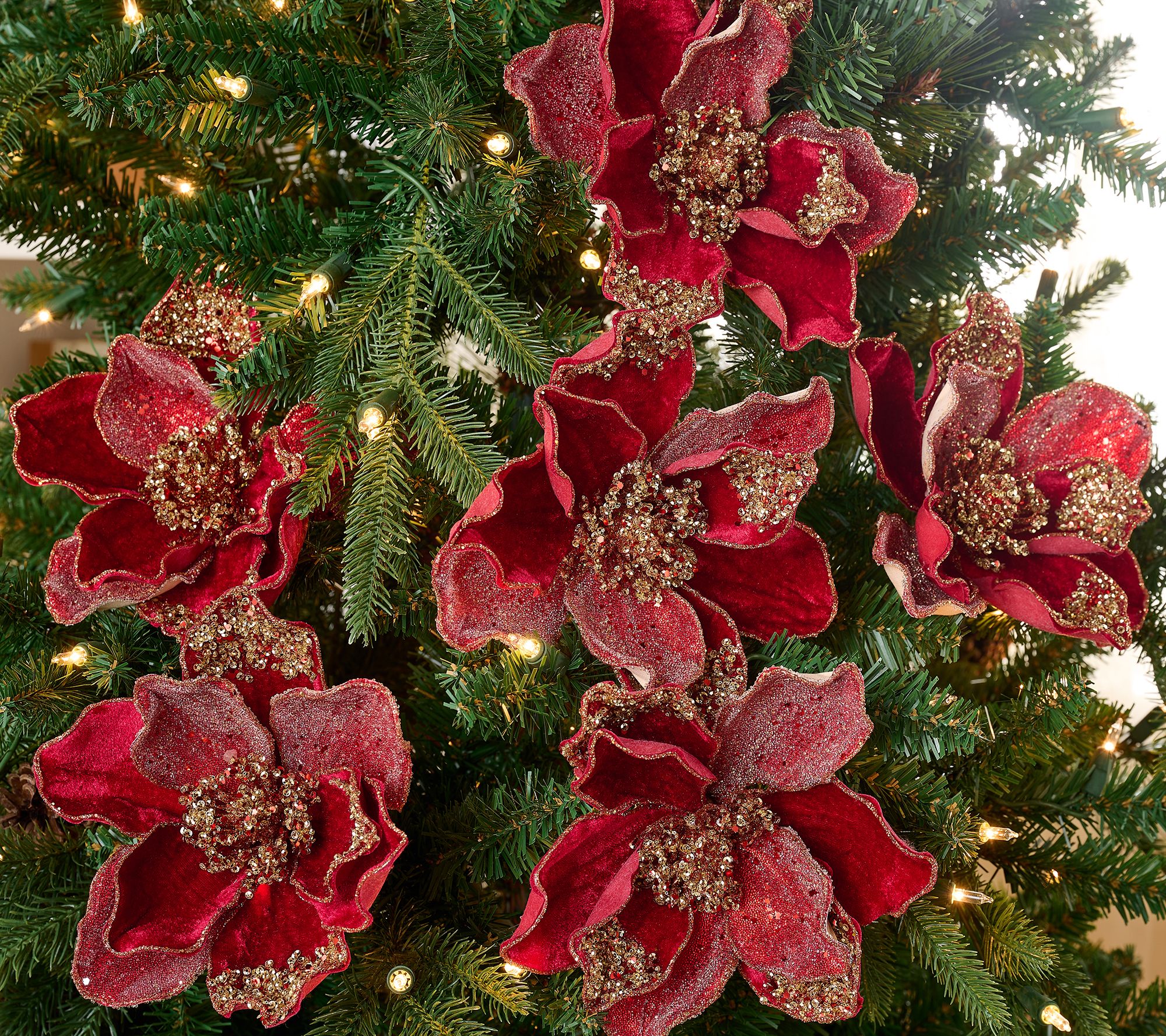 Set of 6 Glittered Magnolia Clips by Valerie