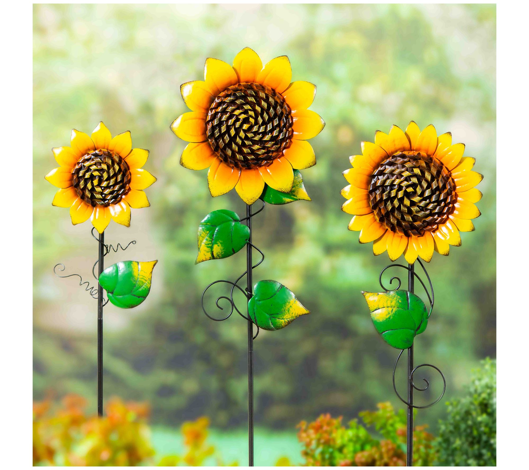 Evergreen Set of 3 Radiant Sunflower Garden Stake