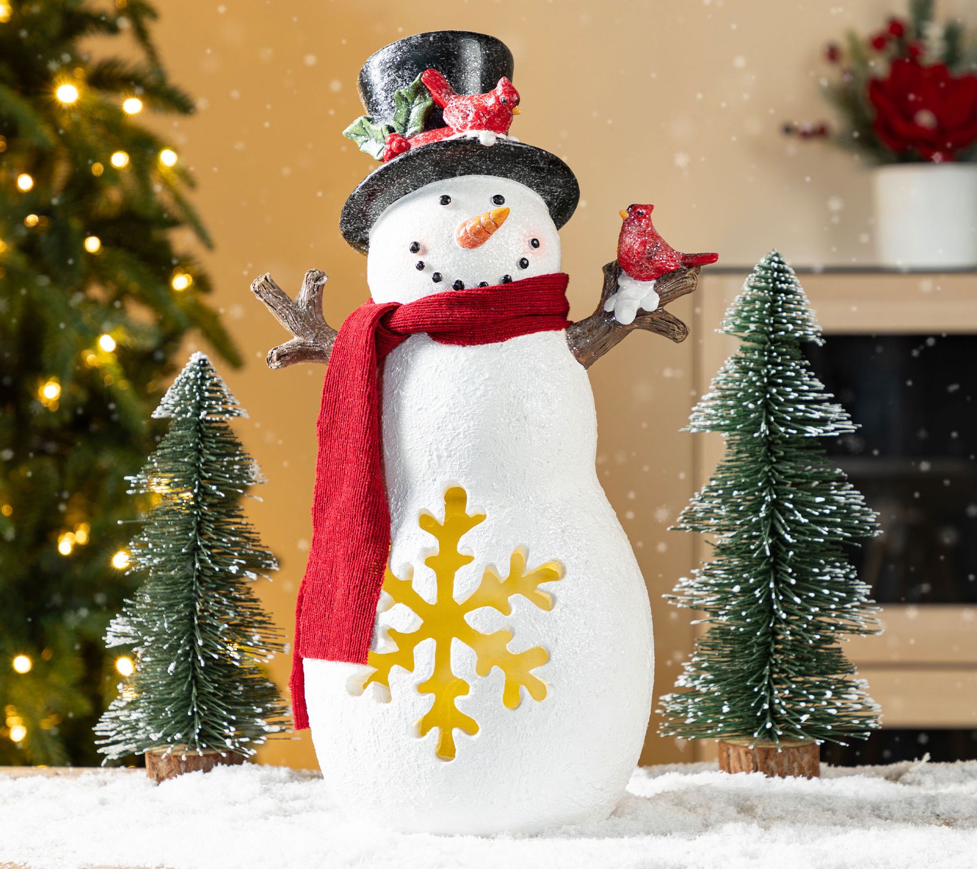 Glitzhome 15"H Christmas LED Lighted Resin Snowman Table Decor