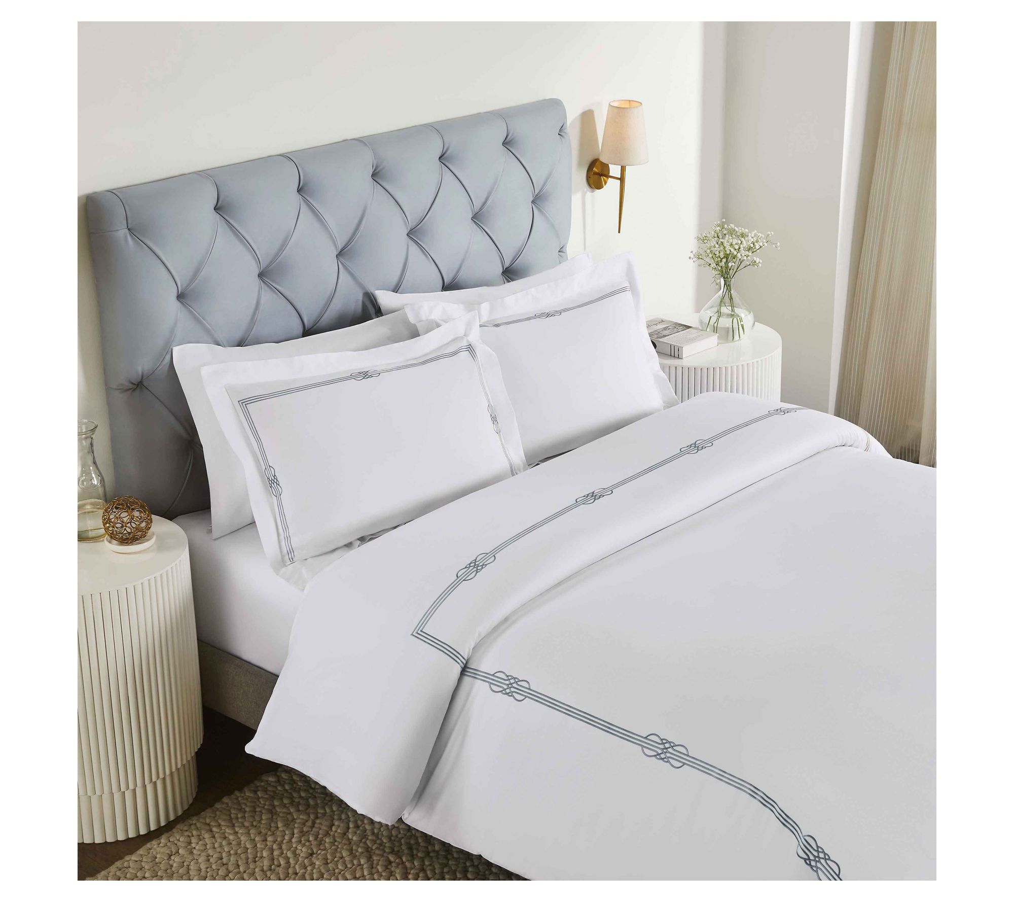 Superior Moonlawn Cotton Embroidered Duvet Cover Set-KG/Cal.KG