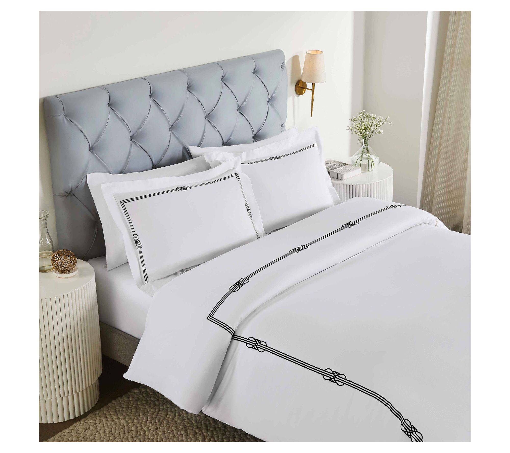 Superior Moonlawn Cotton Embroidered Duvet Cover Set-KG/Cal.KG