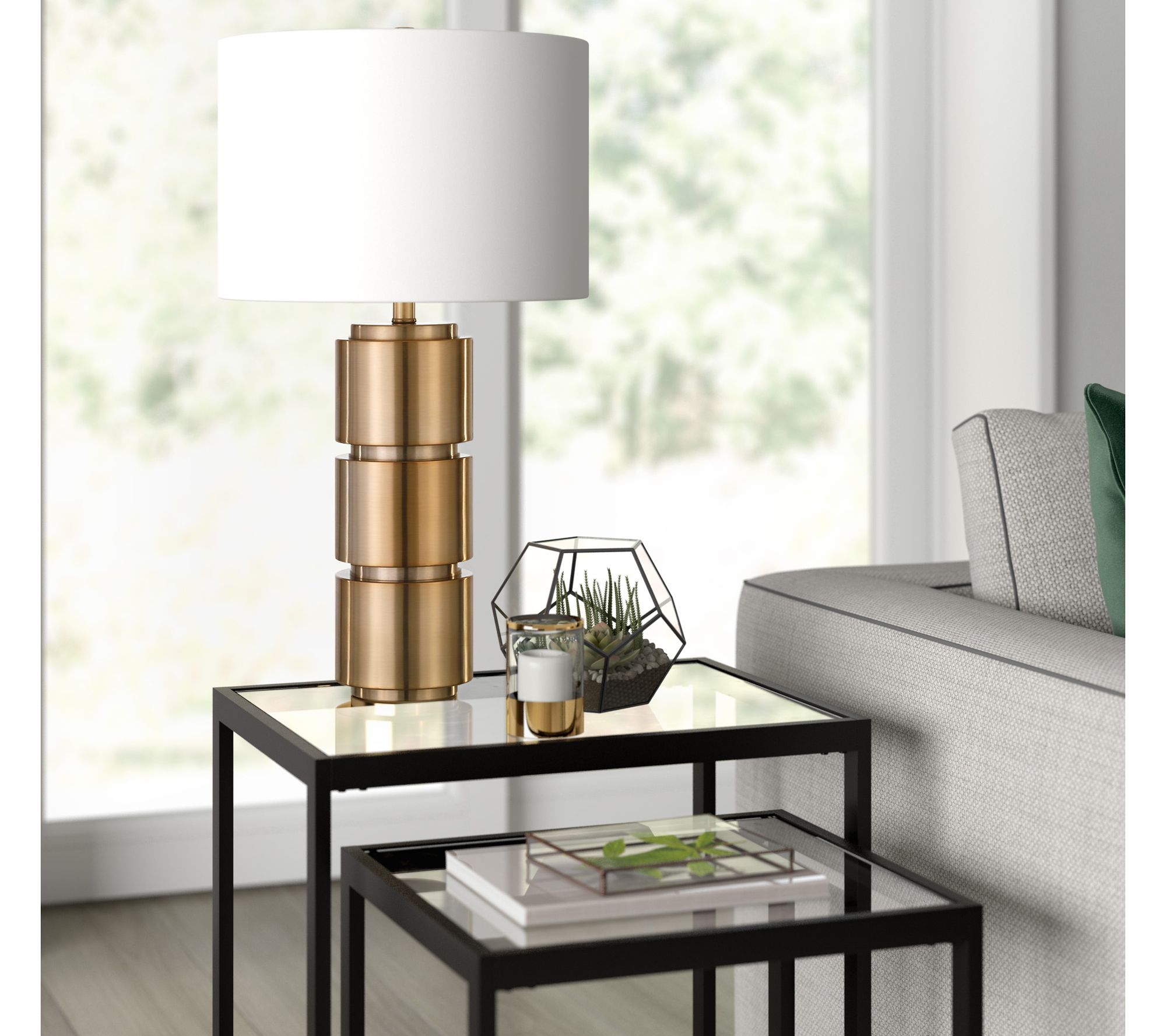 Hudson Canal Campbell 27" Tall Table Lamp withFabric Shade