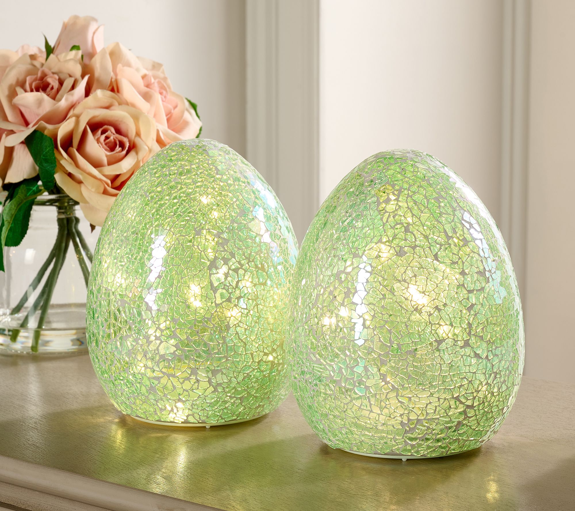 Set of 2 6" Illuminated Mosaic Eggs by Valerie