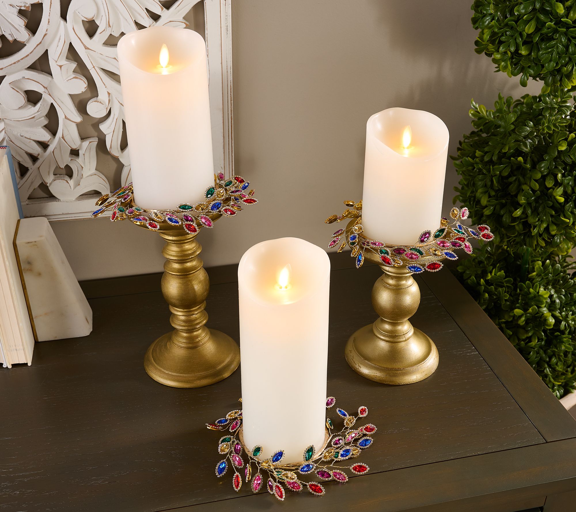 "As Is" Set of 3 Faceted Gem Candle Rings by Valerie
