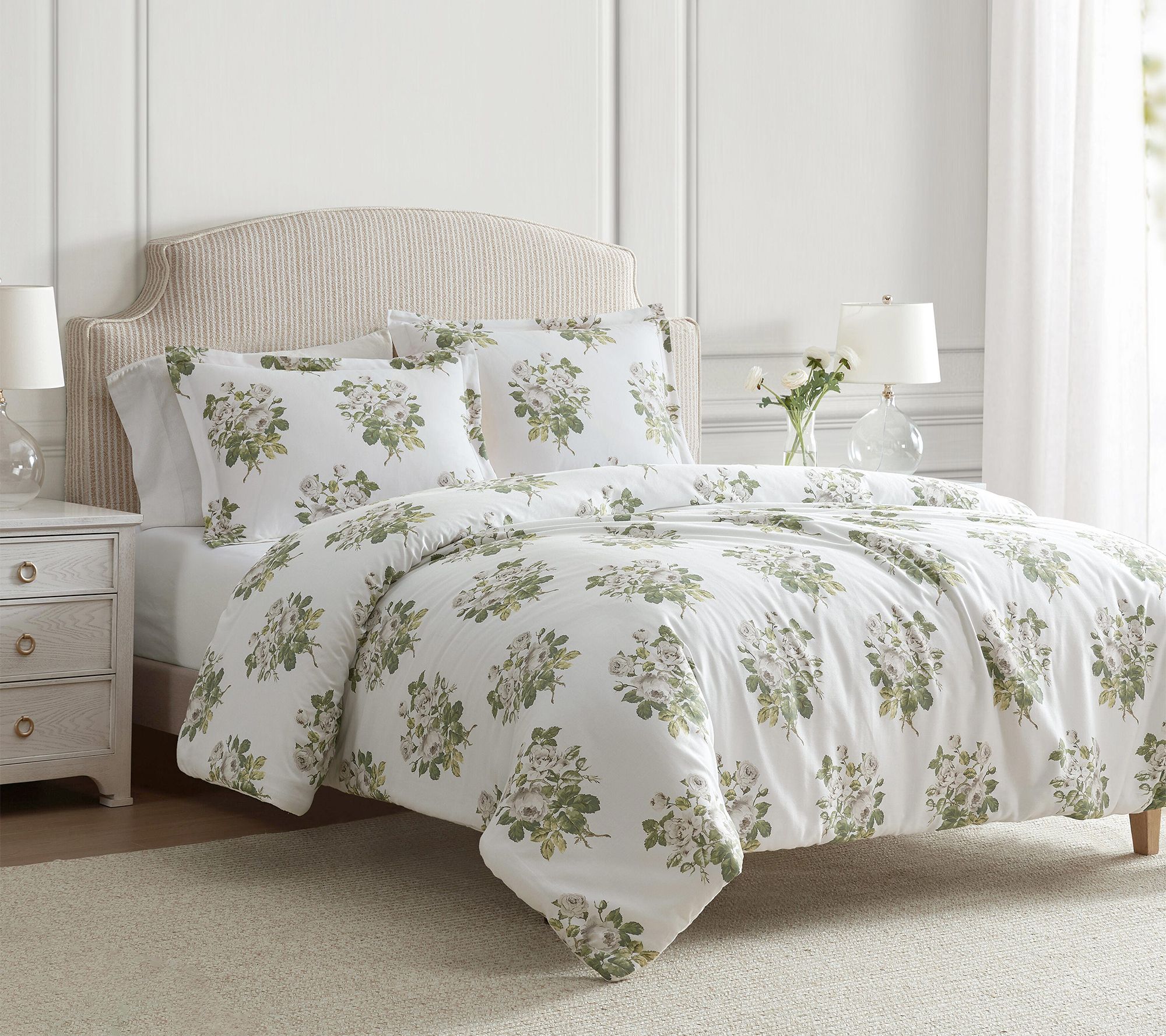 Martha Stewart Eloise Floral Grey Cotton King Duvet Set