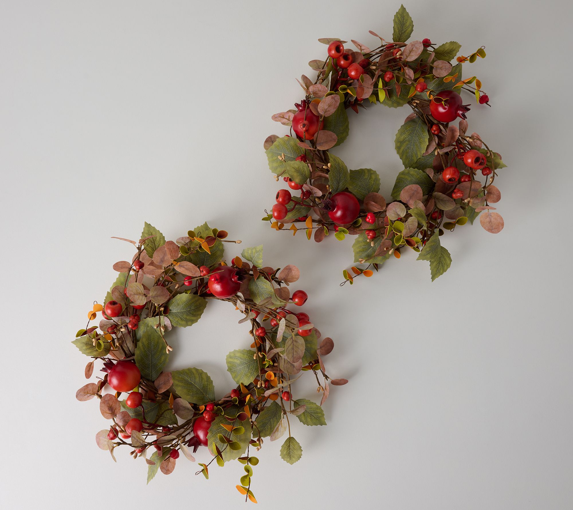 S/2 16" Berry, Pomegranate and Rose Hip Wreaths by Valerie