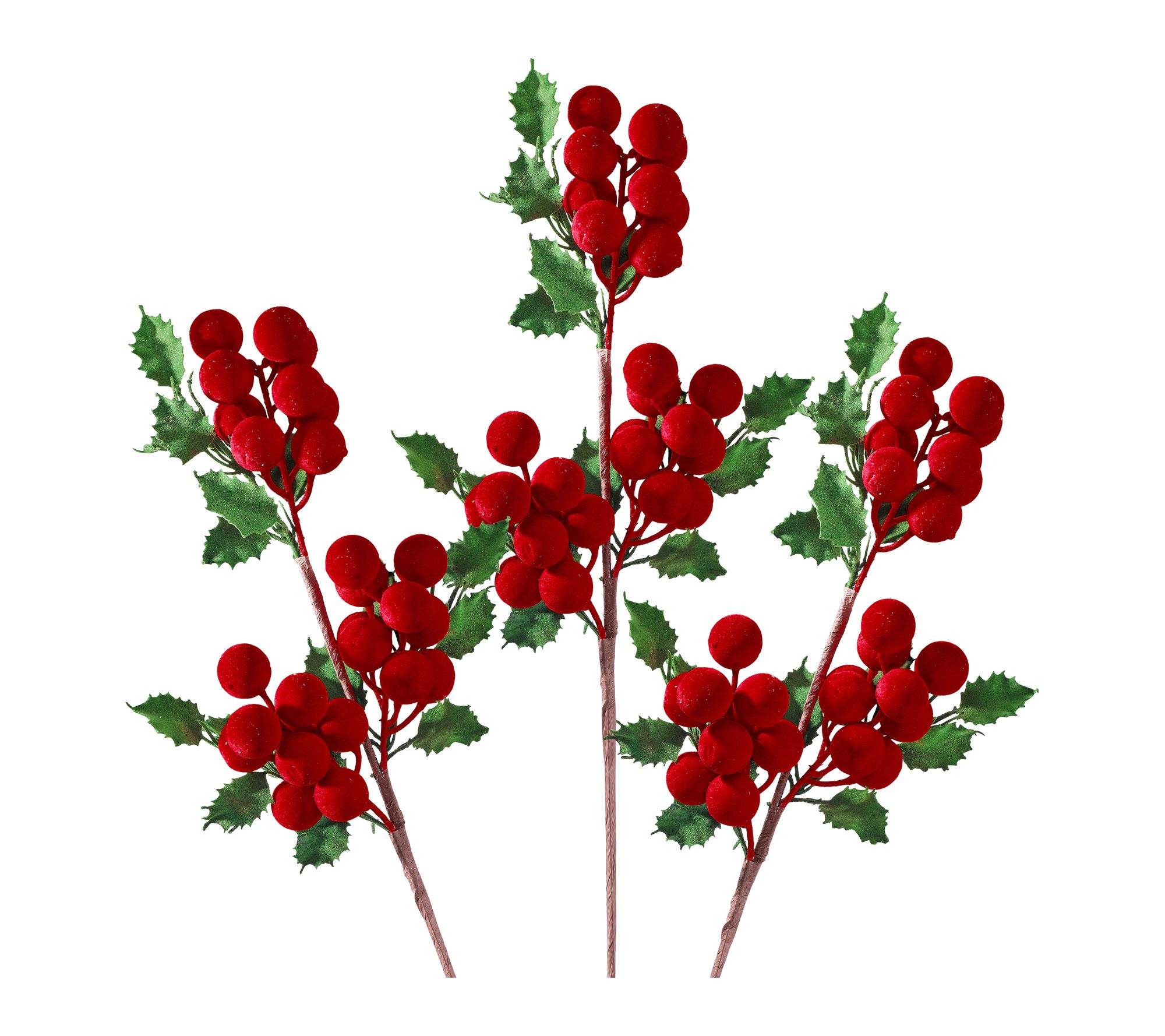 28" Flocked Holly Berry Spray Set of 3 by Valerie