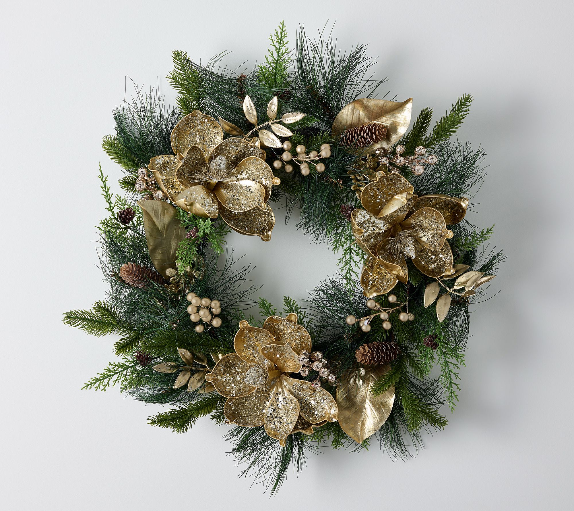  24" Glistening Magnolia, Berry and Leaf Wreath by Valerie