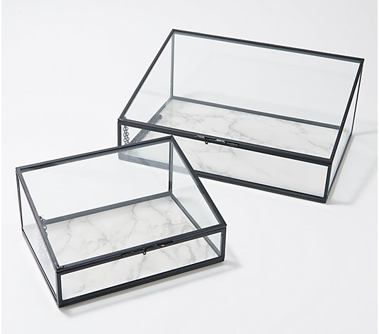 Home Reflections Set of 2 Metal & Glass Boxes