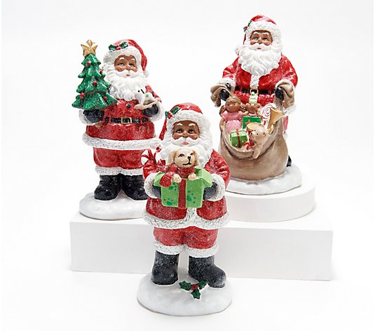 Set of 3 Glittered Santa Figures by Valerie