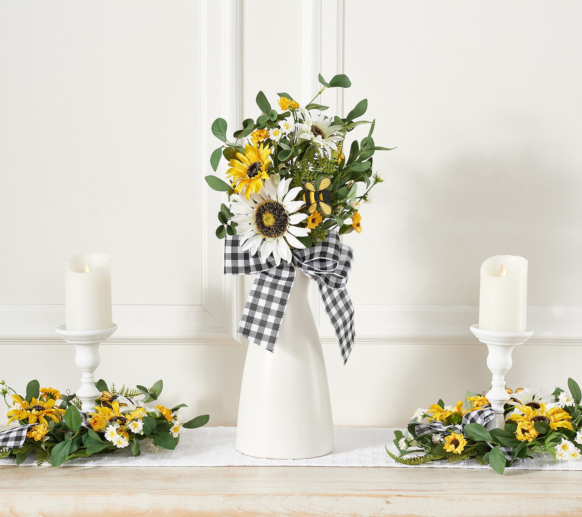 Set of 2 Sunflower and Bee Stems with Ribbon by Valerie