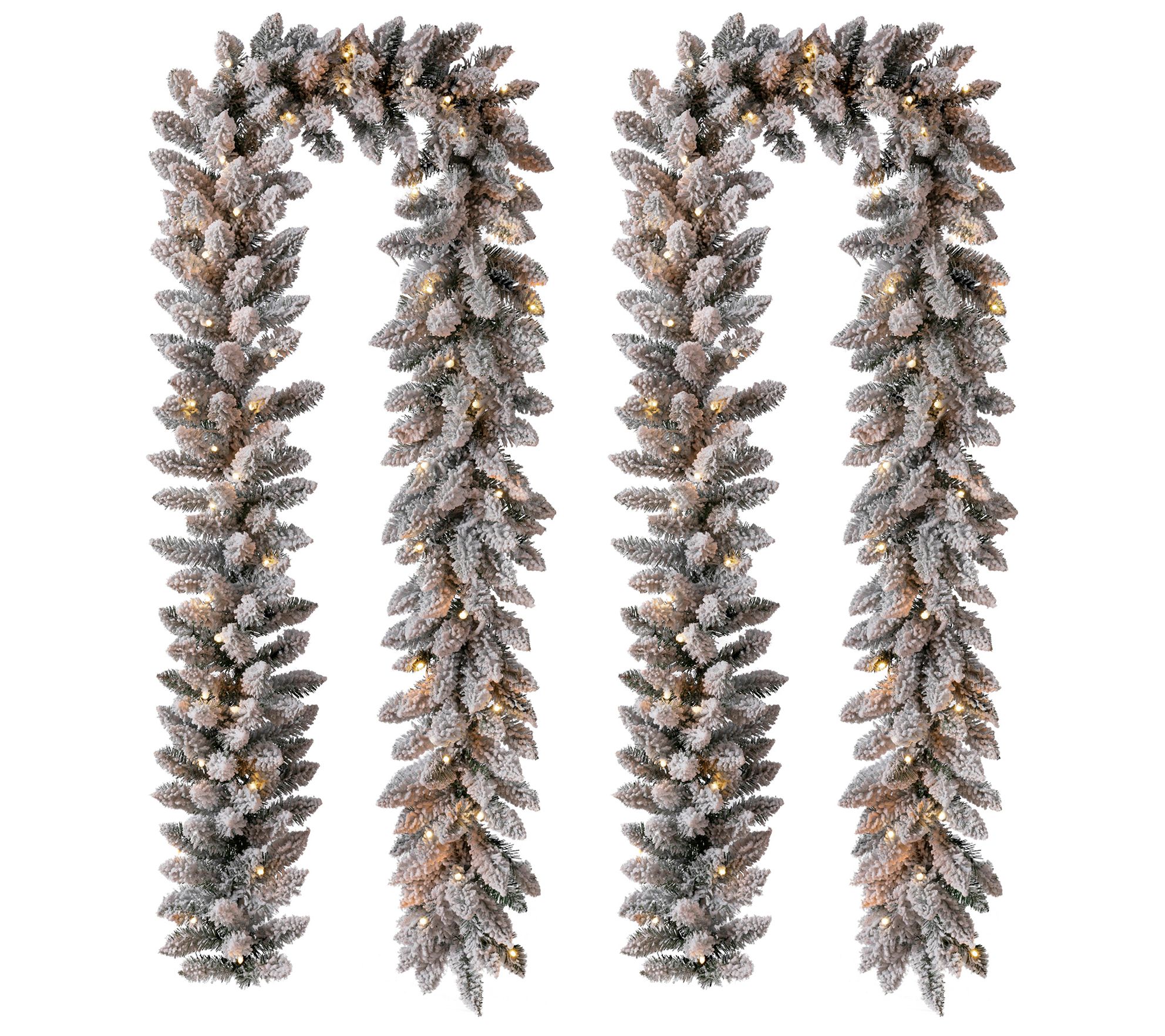 Glitzhome Set of 2 9ft Snow Flocked Faux Garland W/ LED Lights