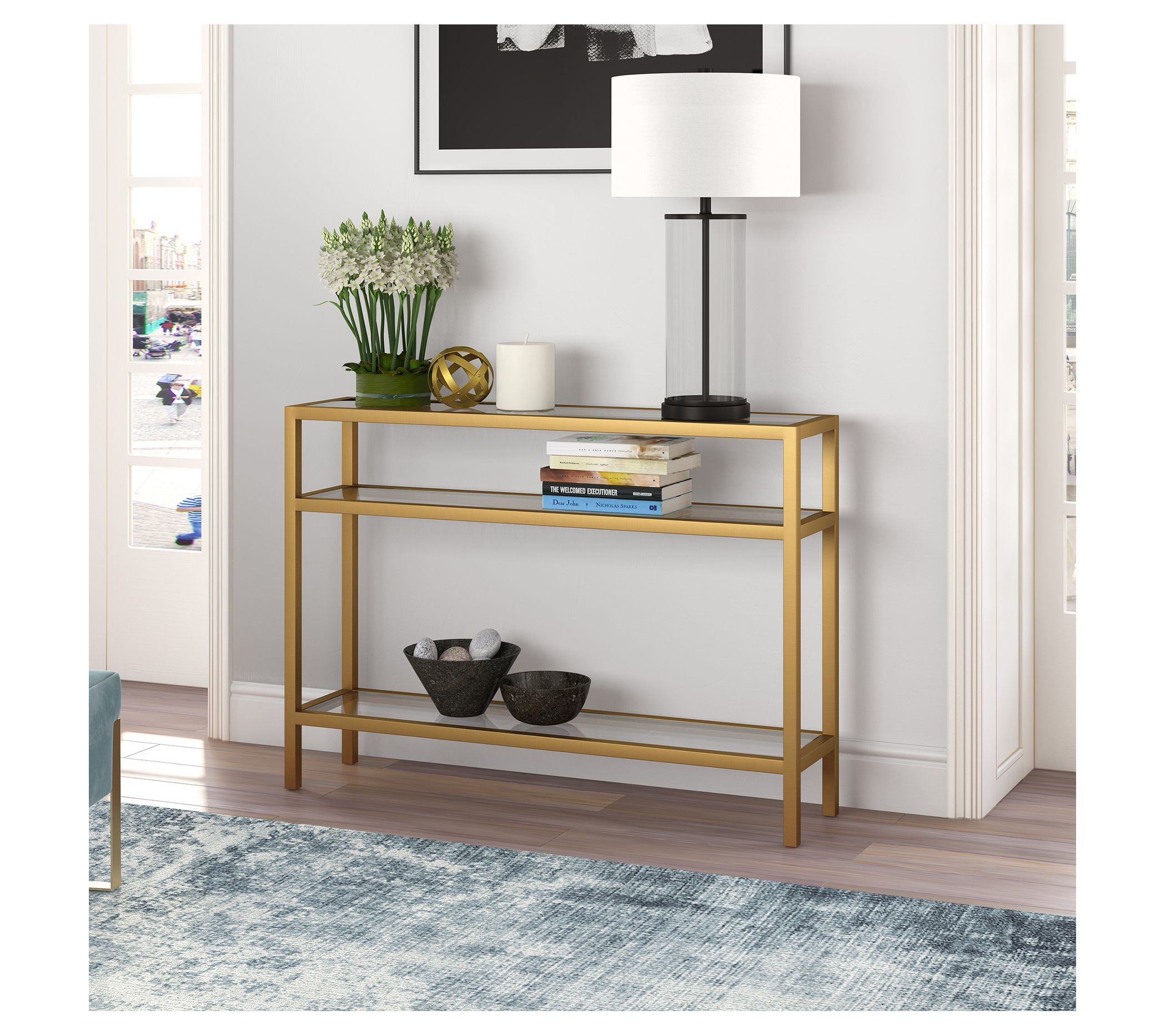 Hudson & Canal Sivil 42" Console Table With Lower GlassShelves