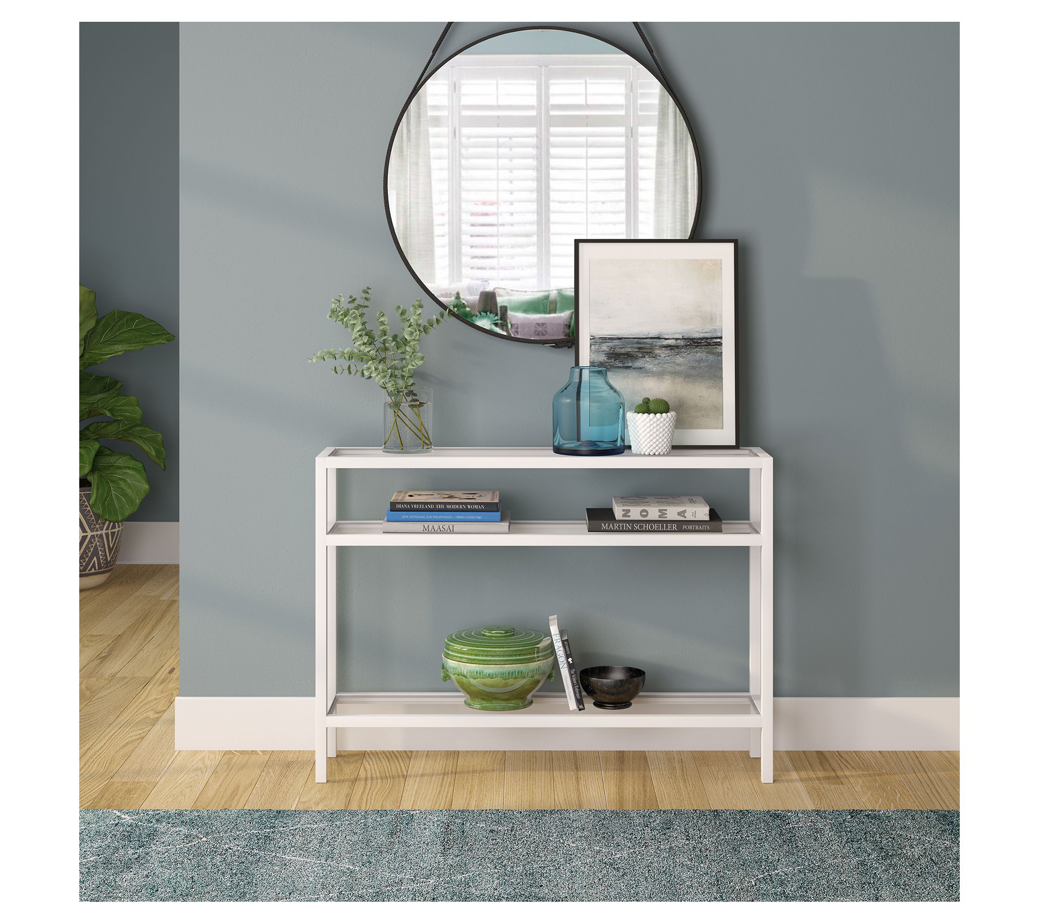 Hudson & Canal Sivil 42" Console Table With Lower GlassShelves