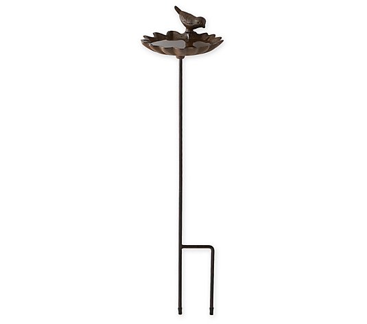 Zingz & Thingz Elm Leaf With Bird Birdbath