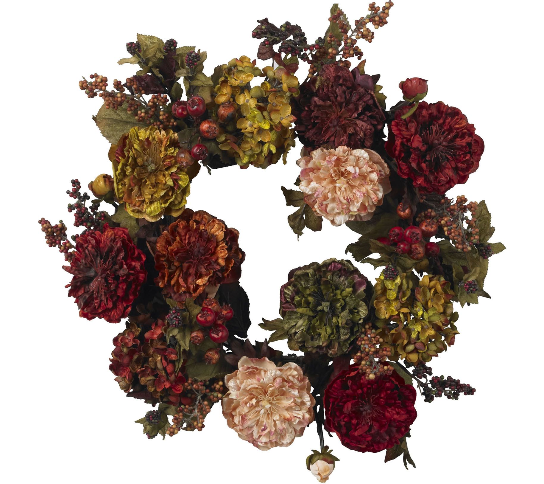 22" Autumn Hydrangea Peony Wreath by Nearly Natural