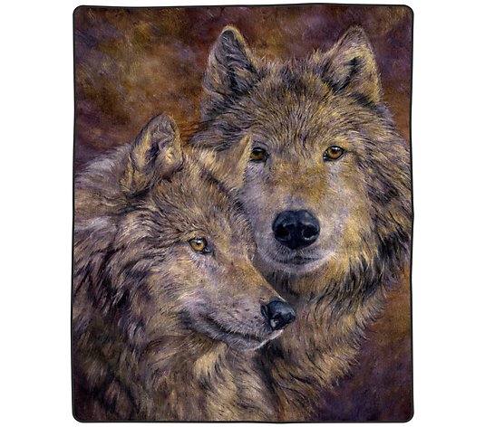Lavish Home 74" x 91" Heavy Fleece Blanket withPair of Wolves