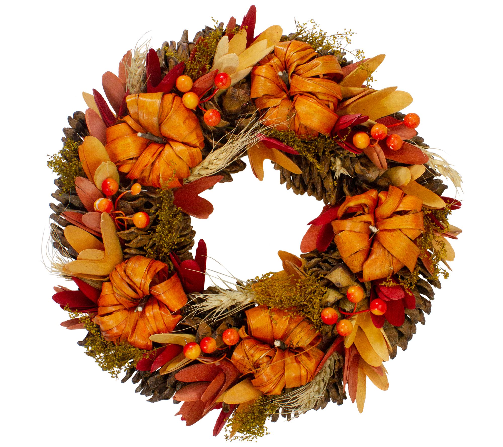 Northlight Orange Pumpkins and Berries HarvestWreath