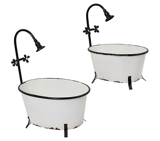 Antique-Style Metal Bathtub Planters with Faucet by Gerson