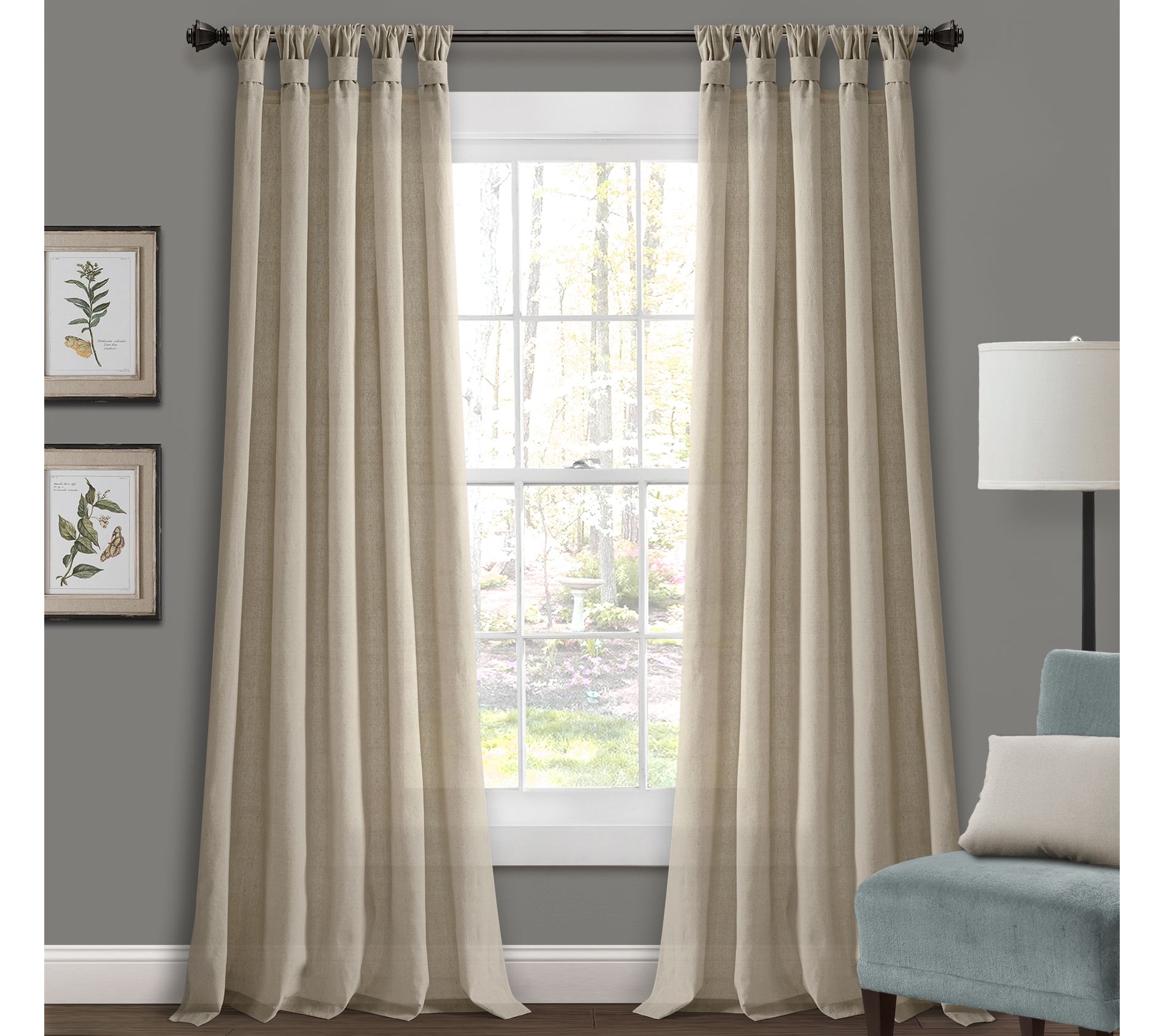 Burlap Knotted Tab Top 45"x95" Window Panels Set by Lush Decor