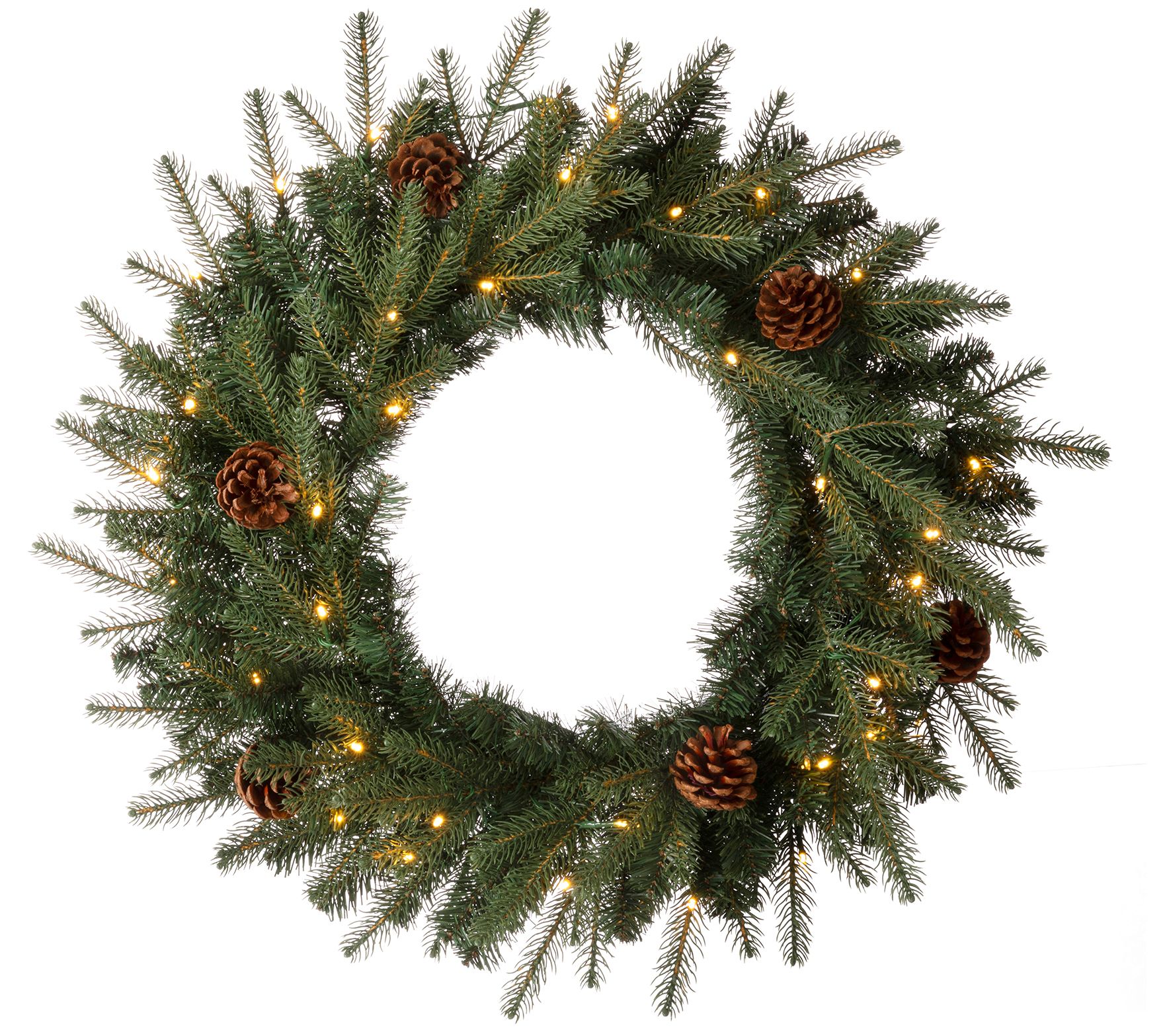Glitzhome Pre Lit Greenery Pinecone Christmas Wreath W/ Lights - QVC.com