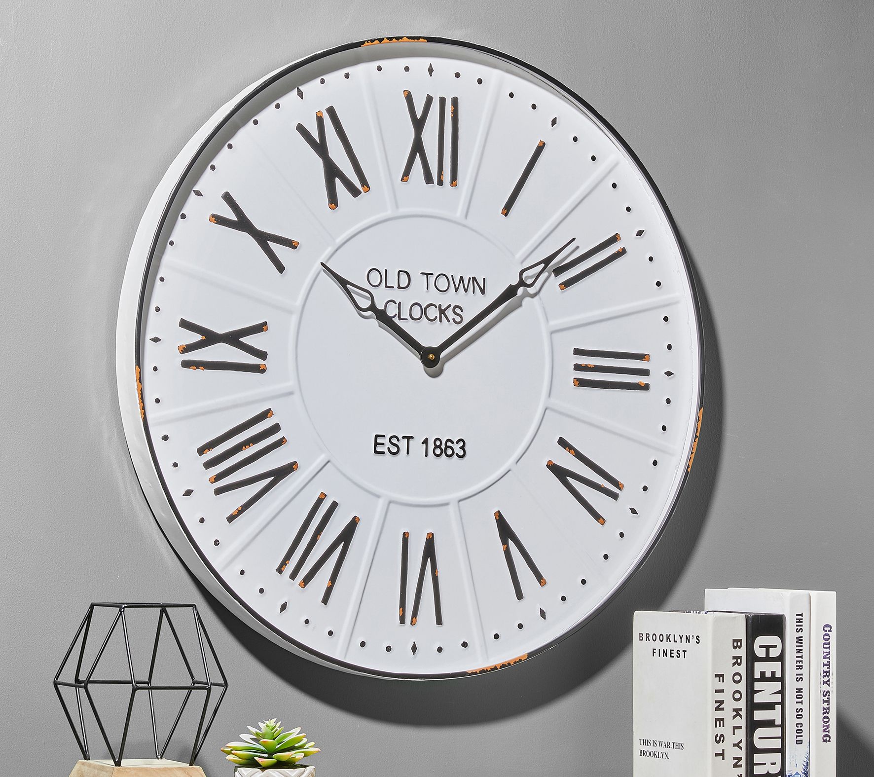 Glitzhome 28" Farmhouse Roman Numeral Enamel Large Wall Clock