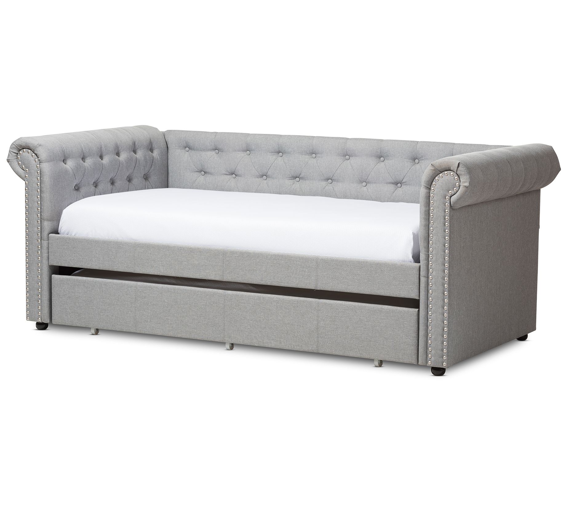 Mabelle Modern and Contemporar y Grey Fabric T rundle Daybed