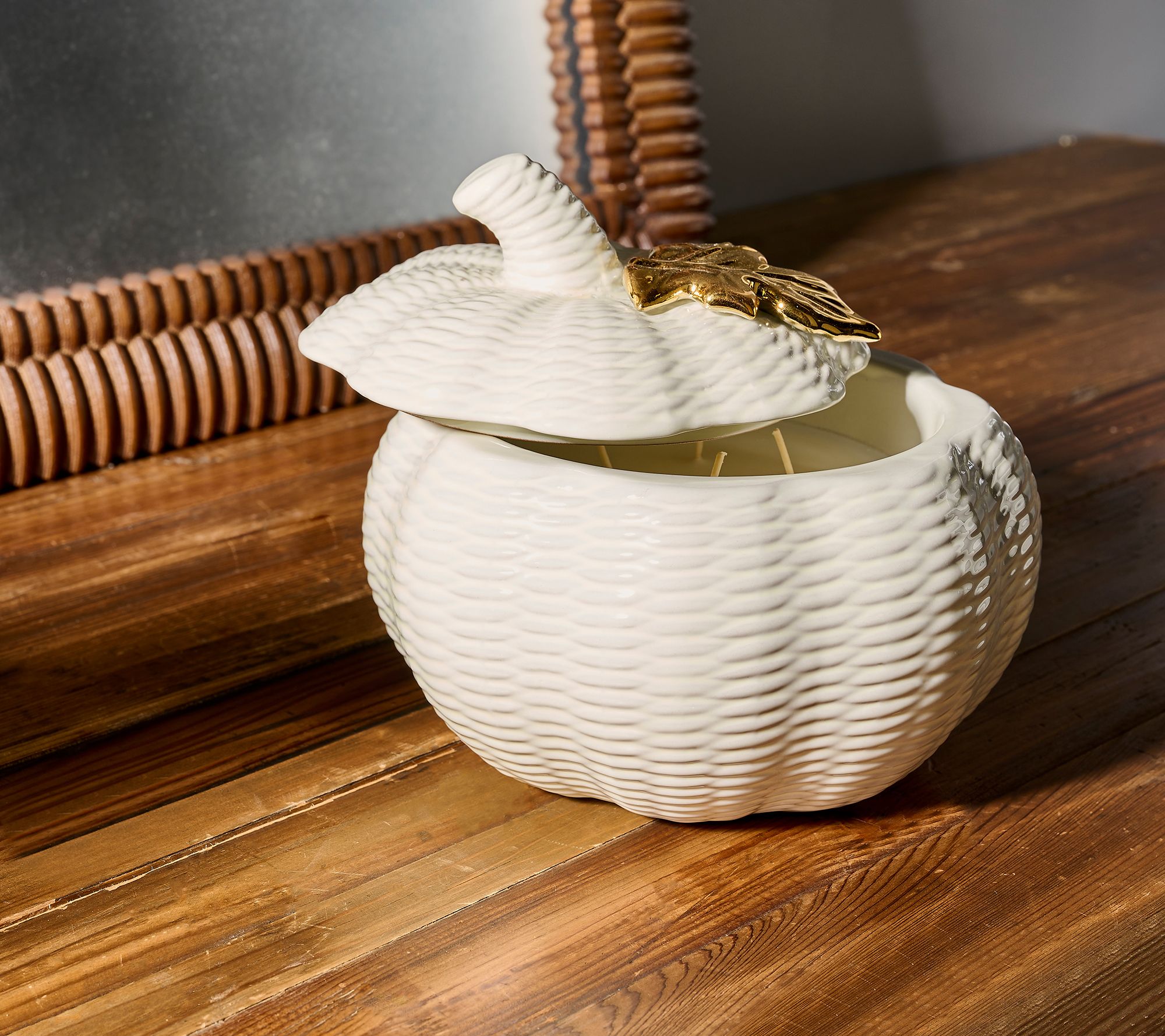 HomeWorx by Slatkin & Co. 14oz White Woven Pumpkin Candle