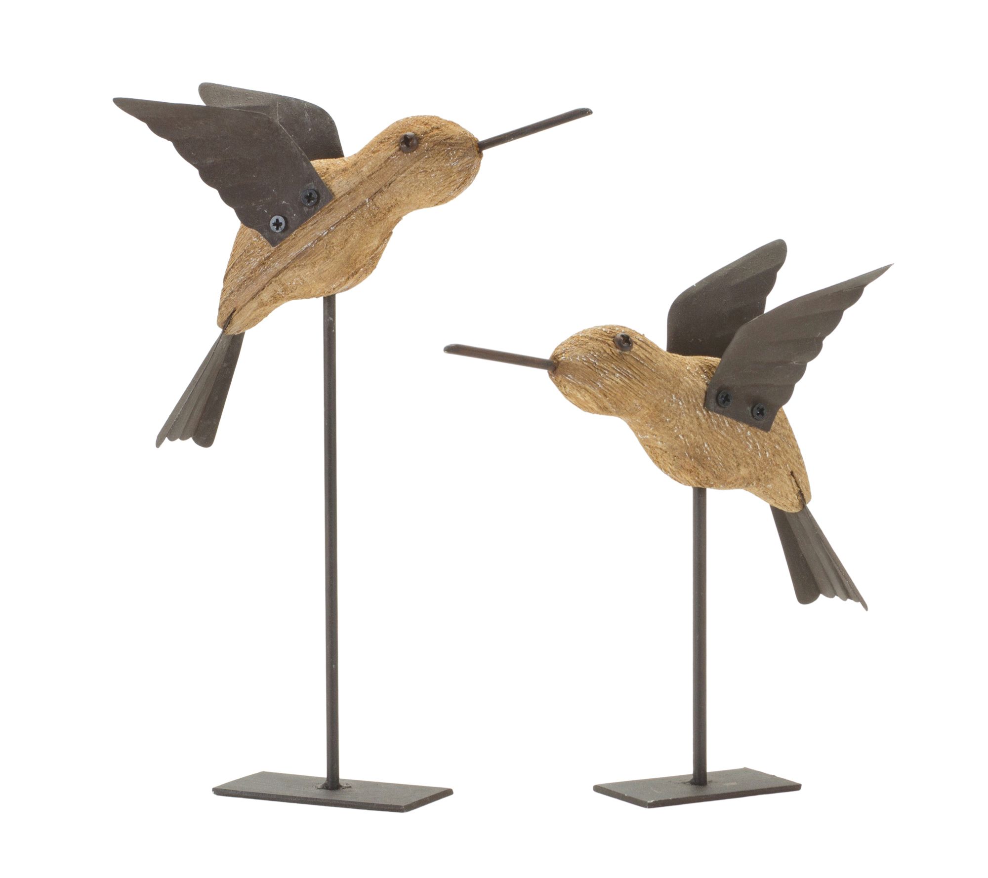 Melrose Wooden Bird Figurine w/Metal Accents (S et of 2)
