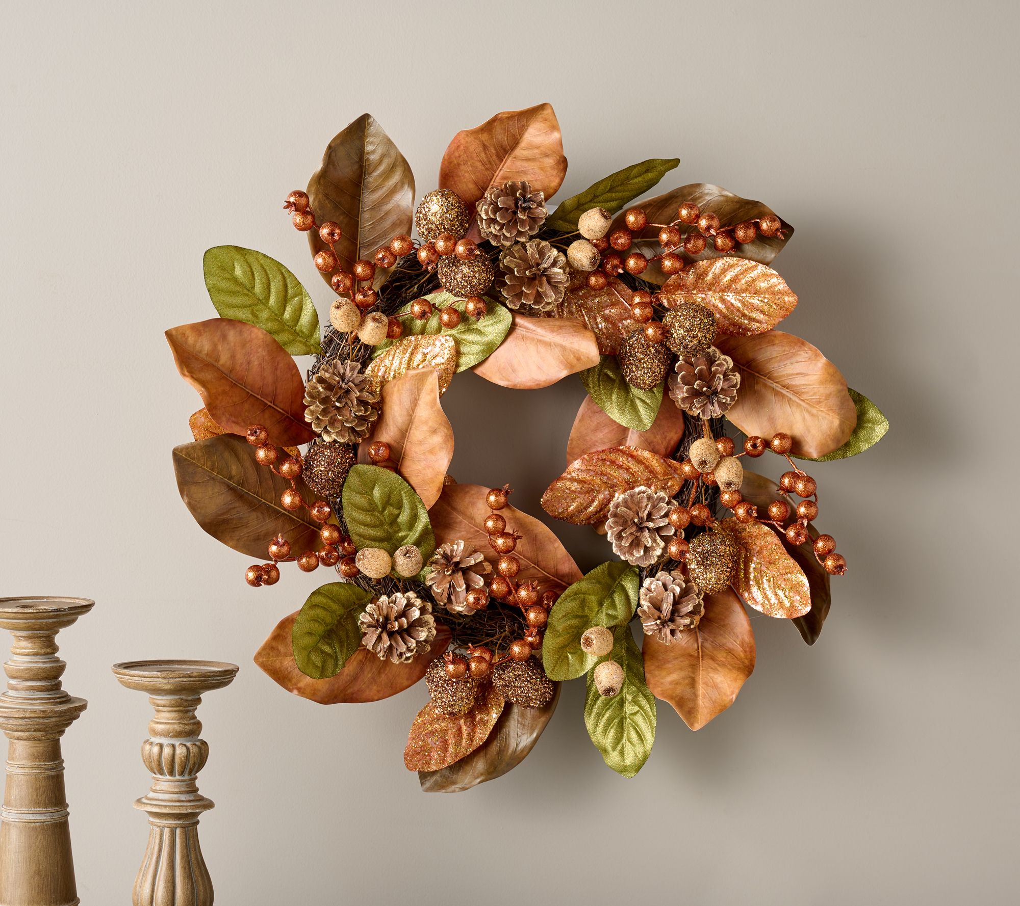 24 Autumn's Bounty Magnolia Leaf and Berry Wreath by Valerie 