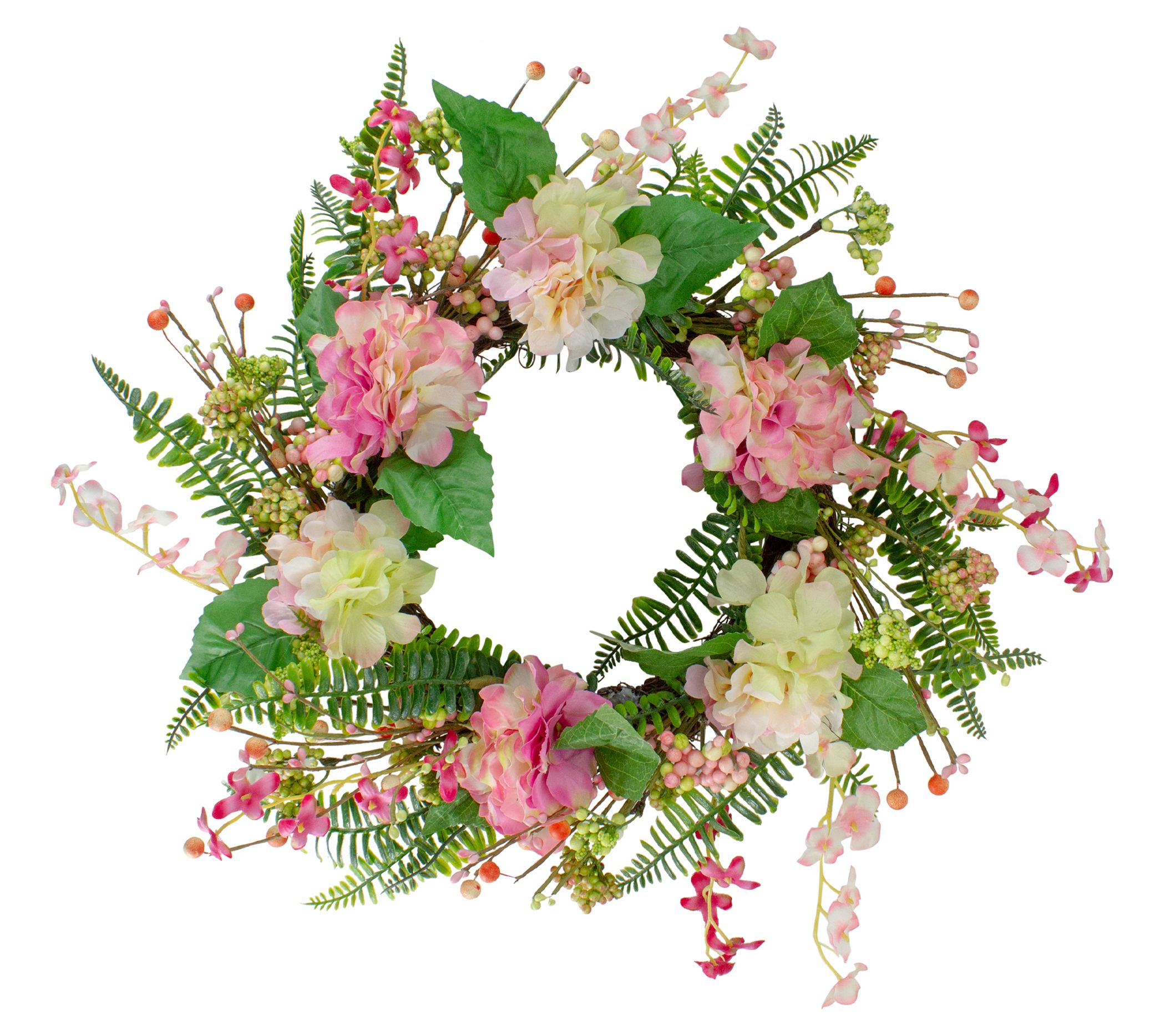 Northlight Hydrangea Berry & Fern Spring Floral Wreath 20"