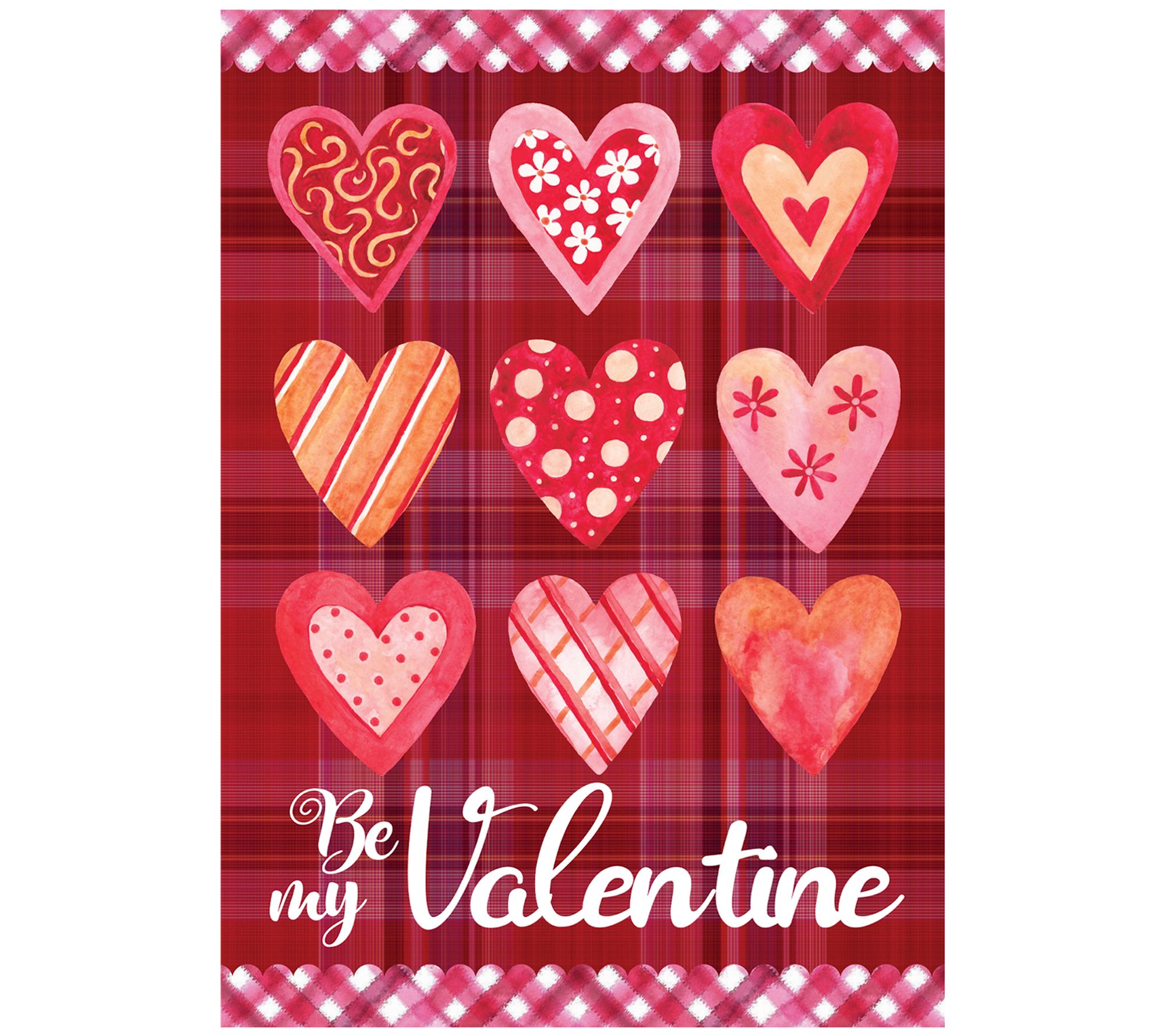 Northlight Be My Valentine Plaid & Heart House Flag 28" x 40"
