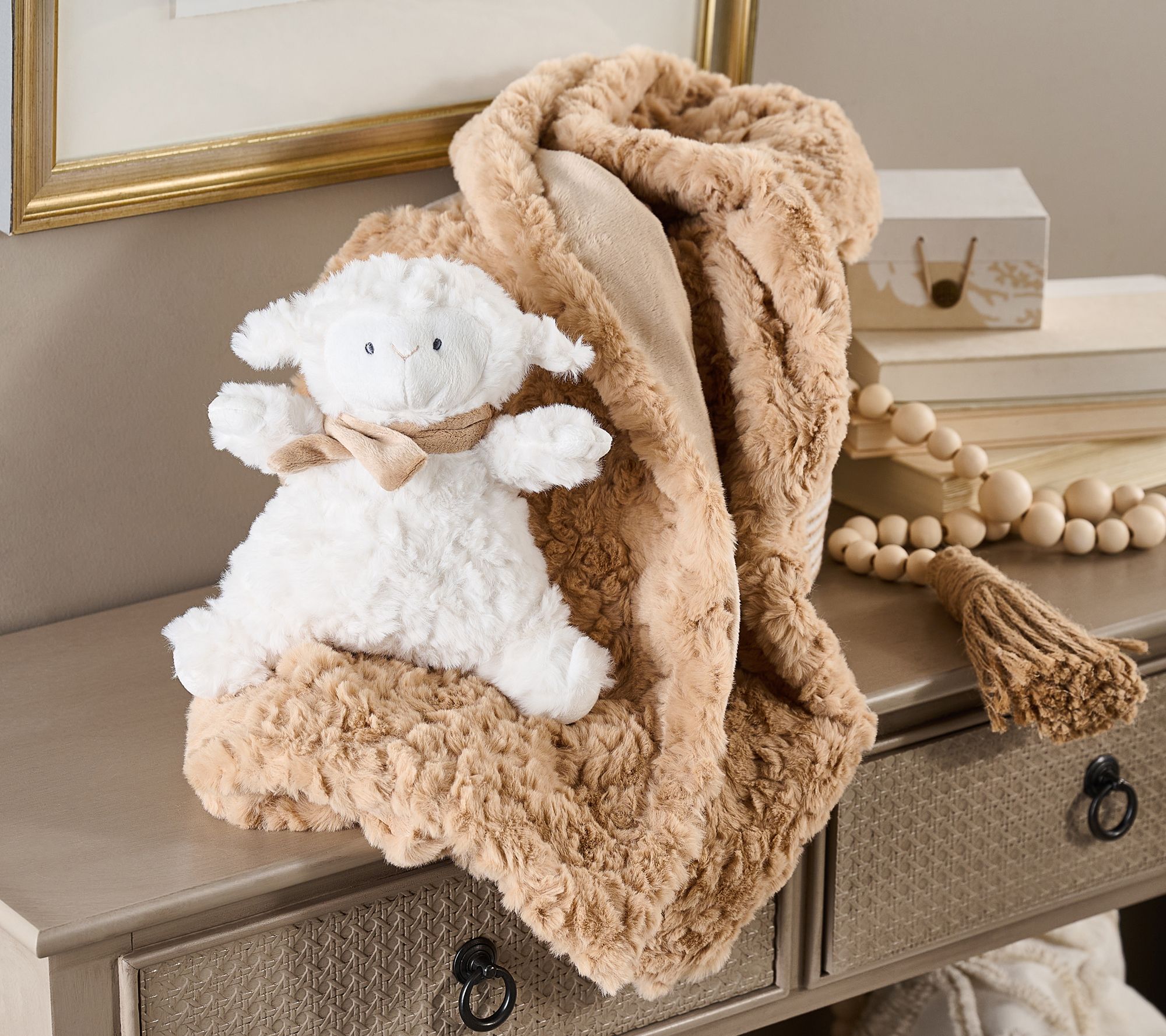 Dennis Basso Faux Fur 40" x 46" Throw & Lamb Baby Set