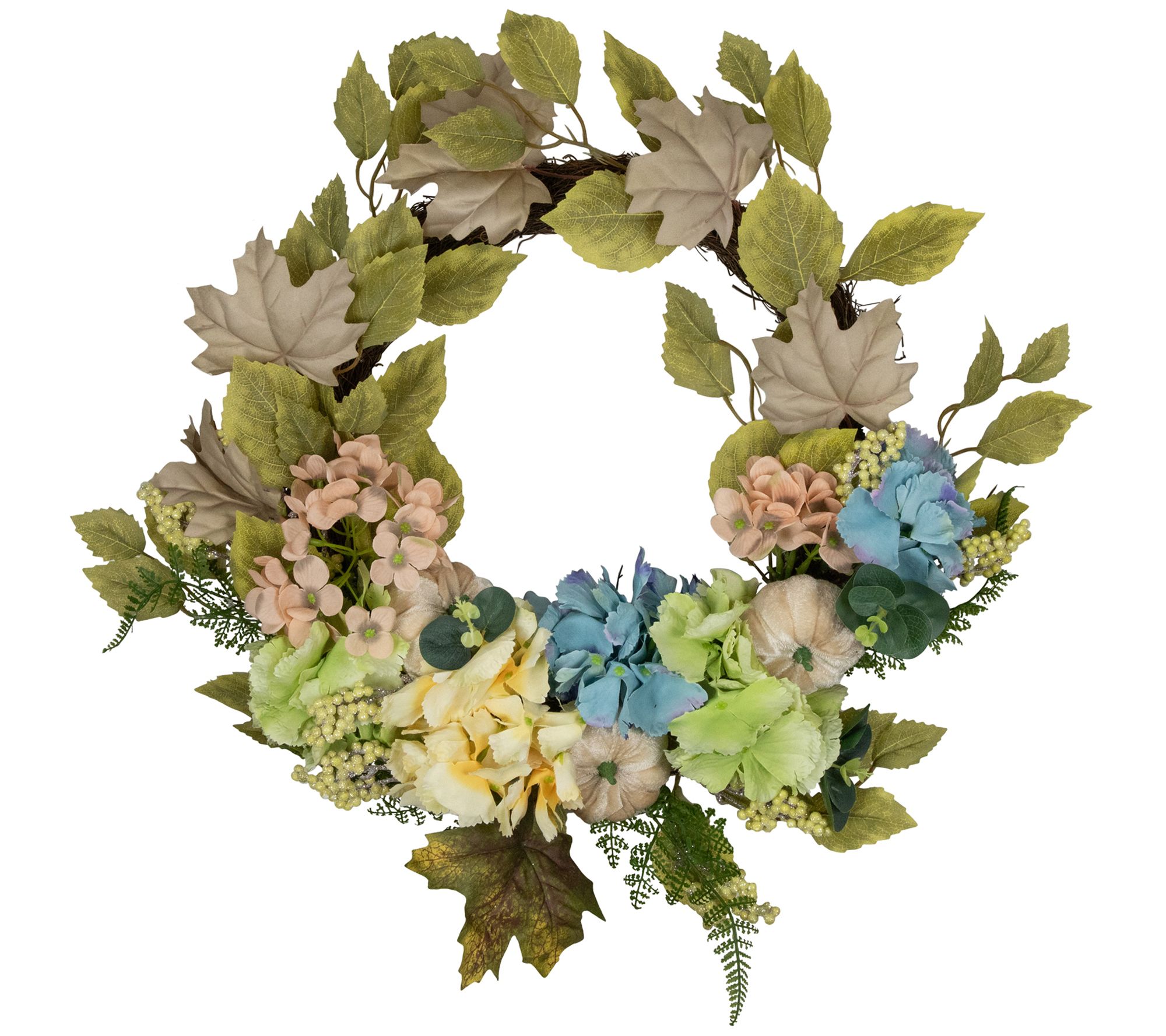 Northlight Green, Blue Floral & Gourds Thanksgiving Wreath