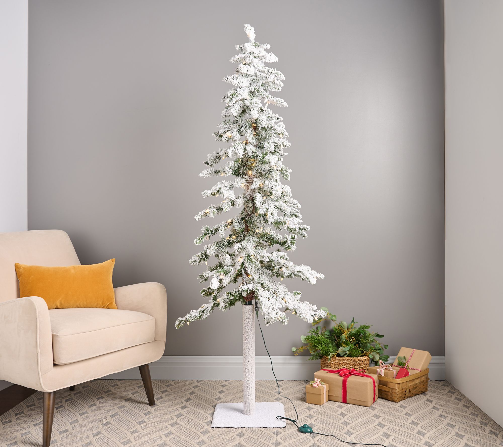 "As Is" 6' Illuminated Alpine Flocked Tree with Foot Pedal