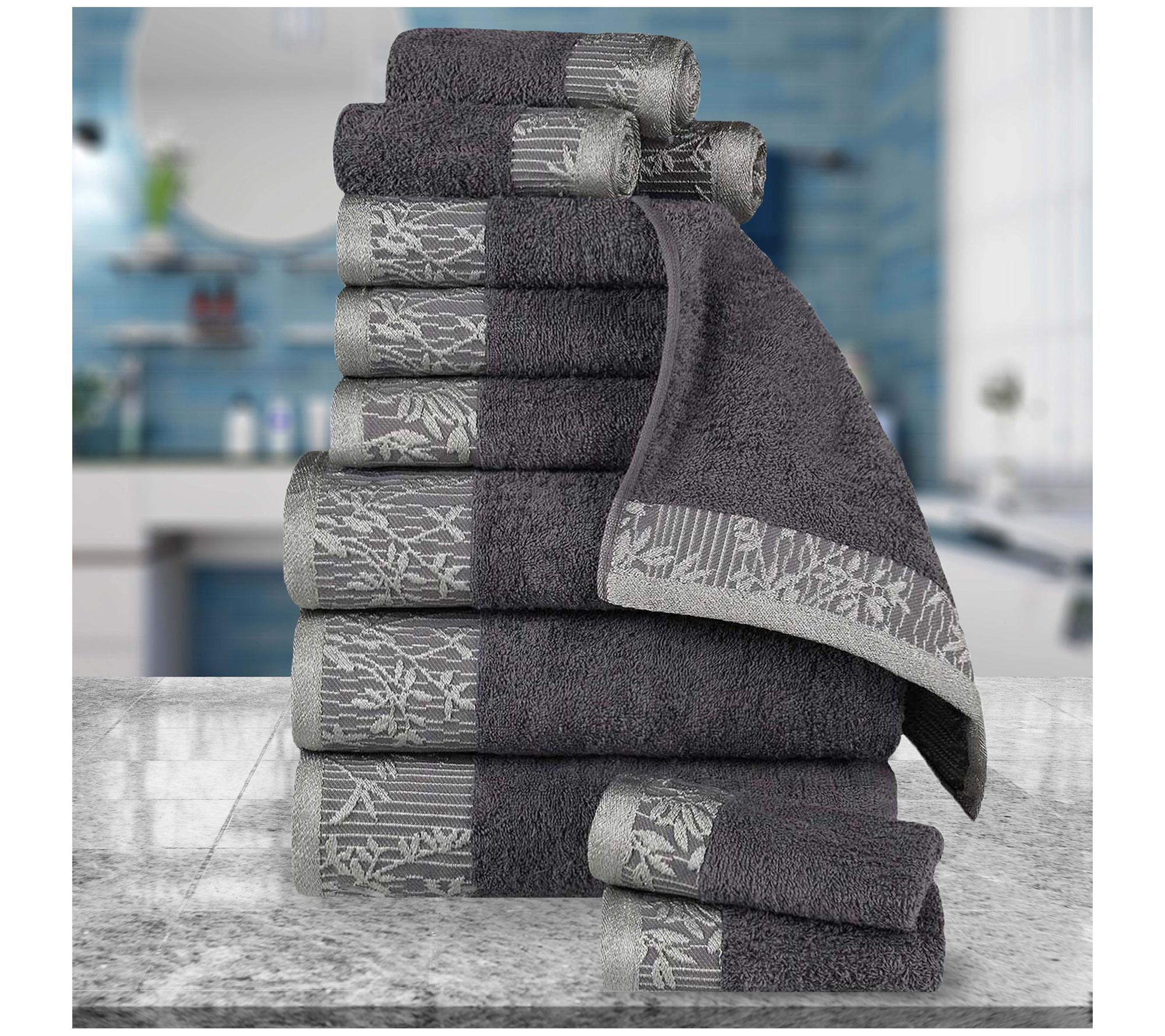 Superior Wisteria Cotton Vintage Embroidered Towel Set