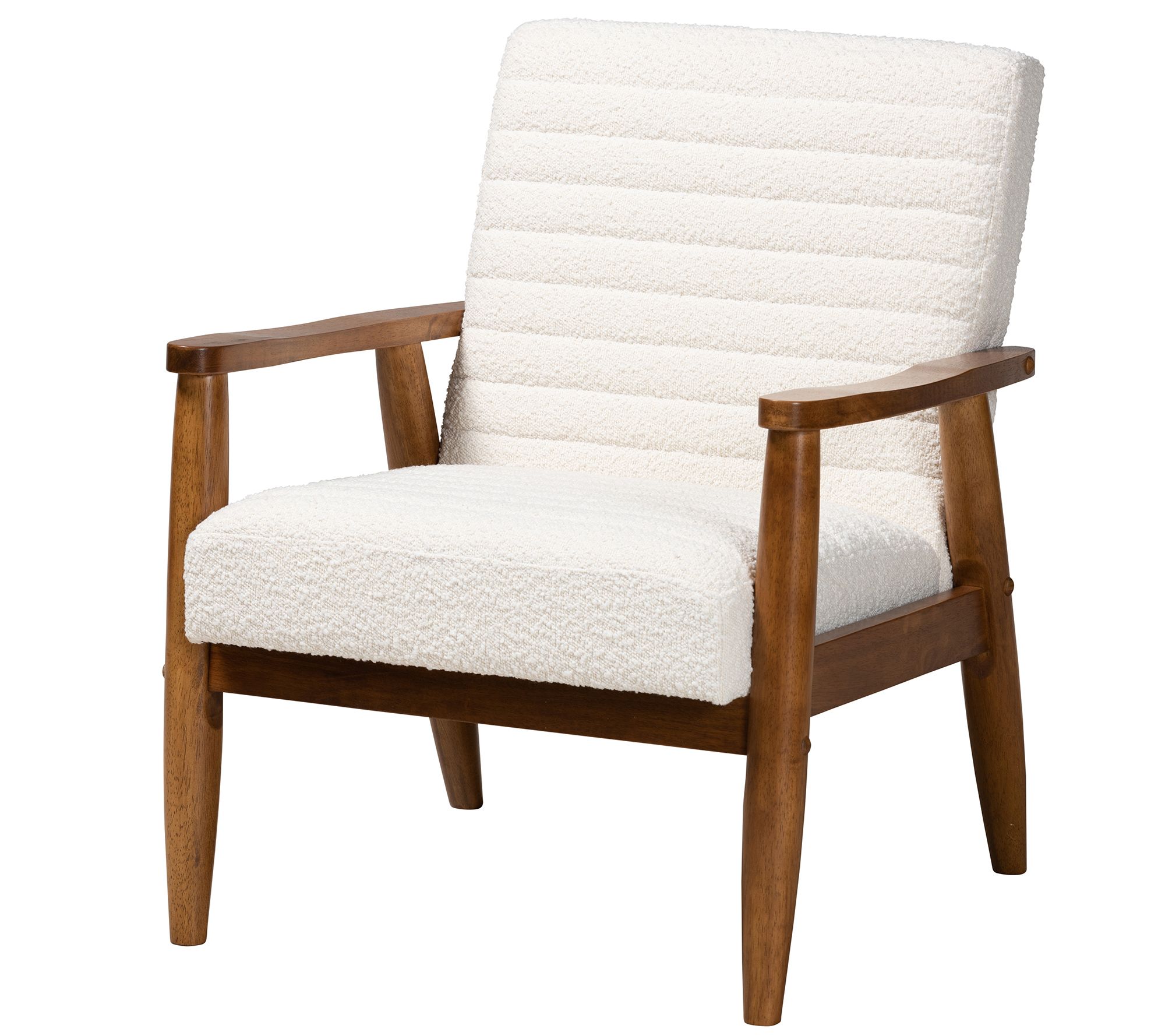 Baxton Studio S tratton Boucle Fabric and Brow n Wood Armchair