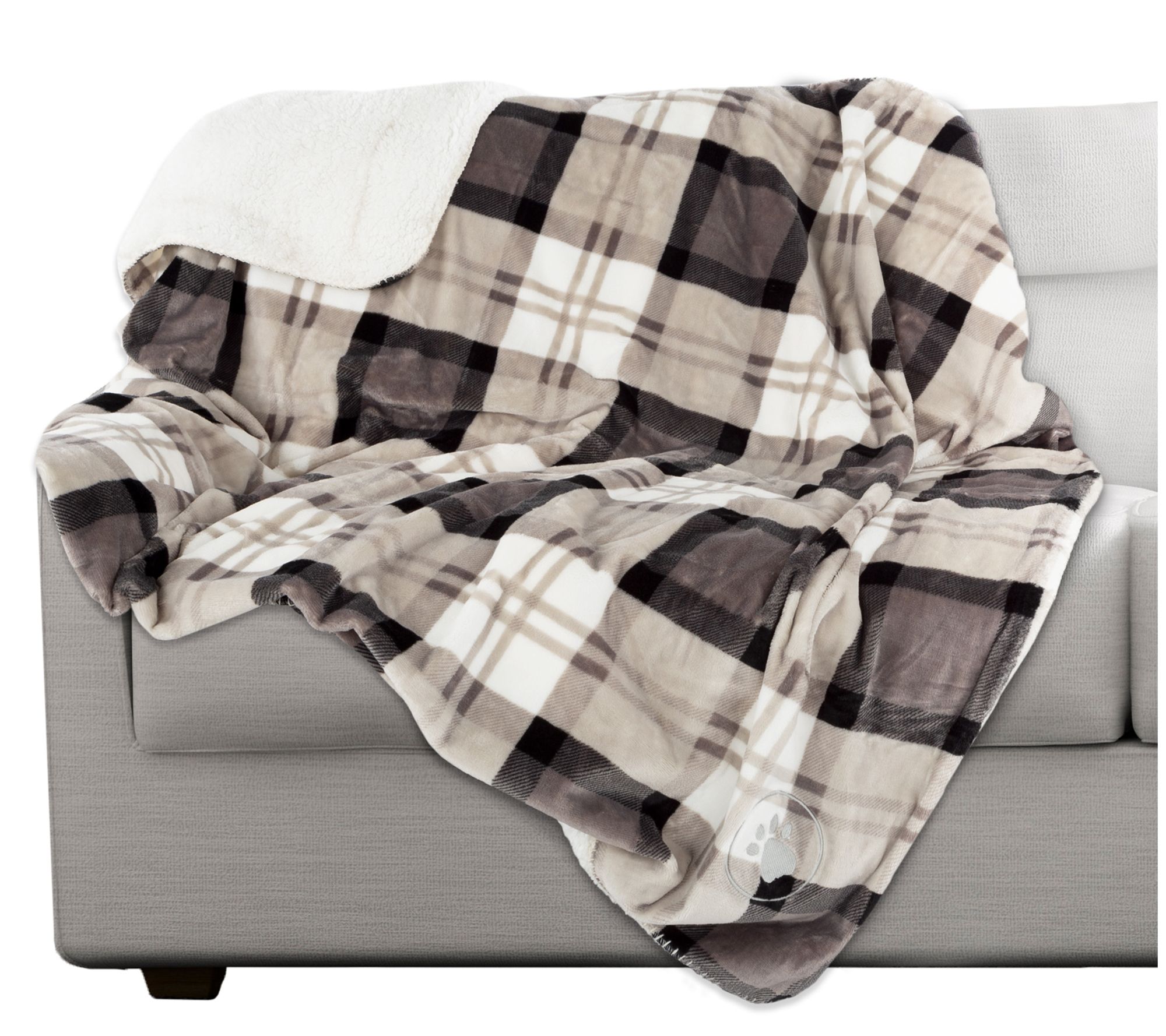 Petmaker Waterproof 50x60 Reversible Plaid Sherpa Dog Blanket