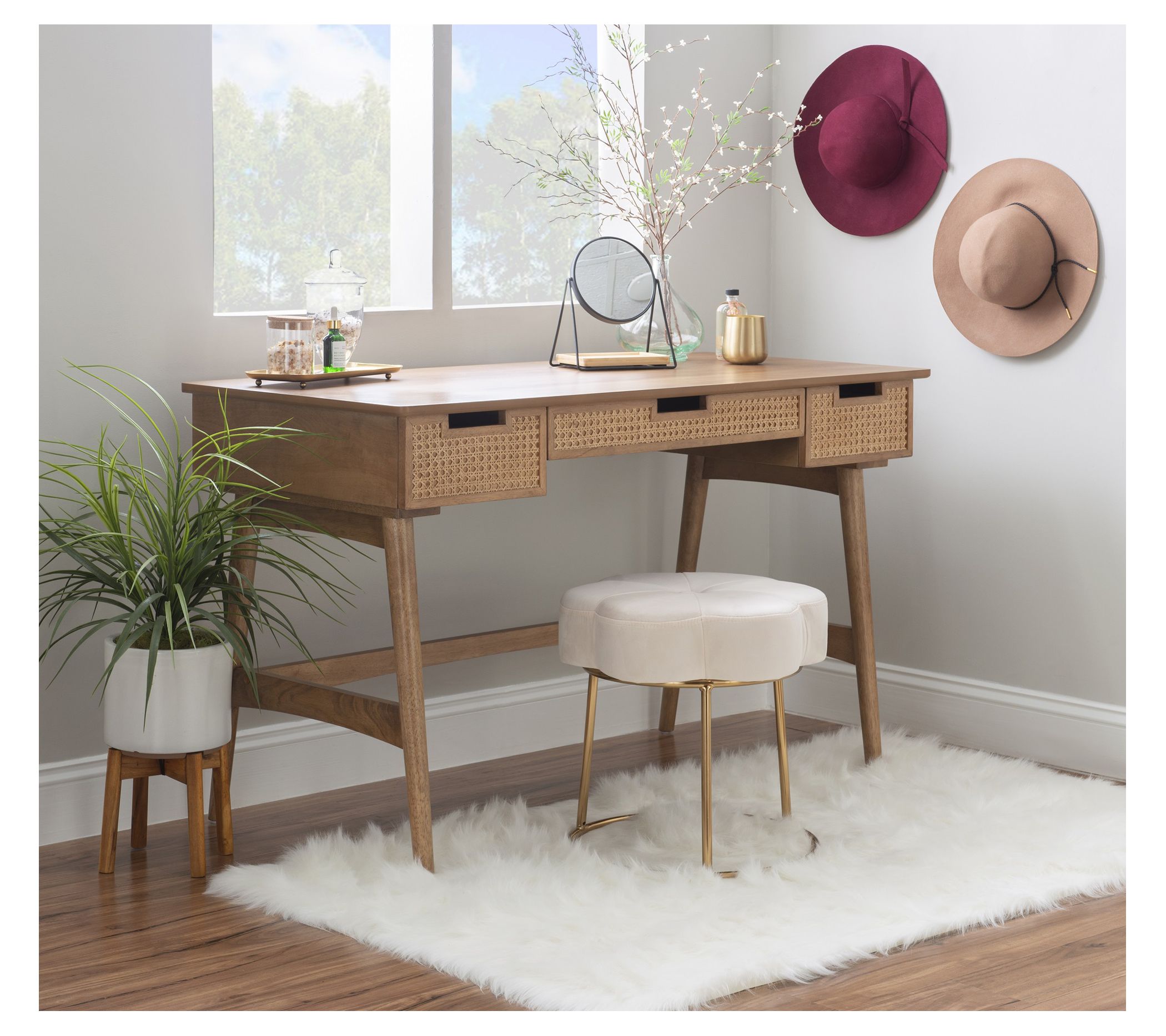 Linon Home Callan 3-Drawer Rattan Desk