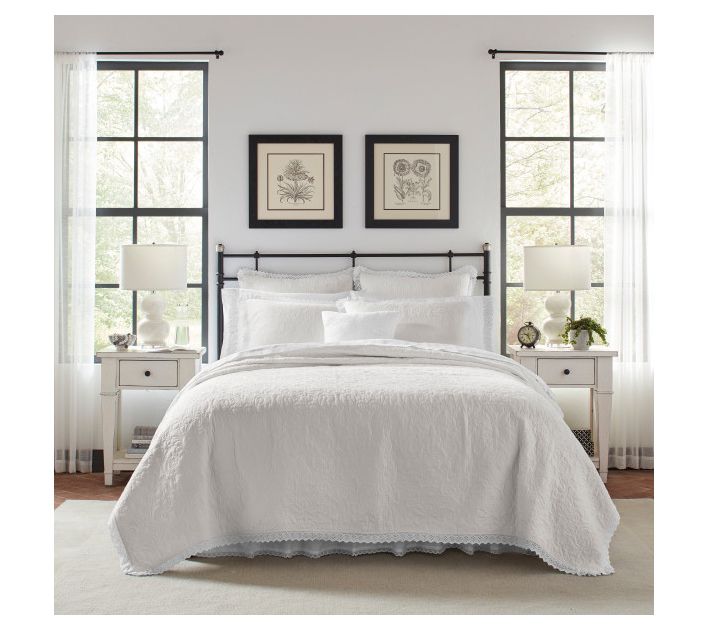 Laura Ashley Heirloom Crochet White Full Queen Quilt-Sham Set