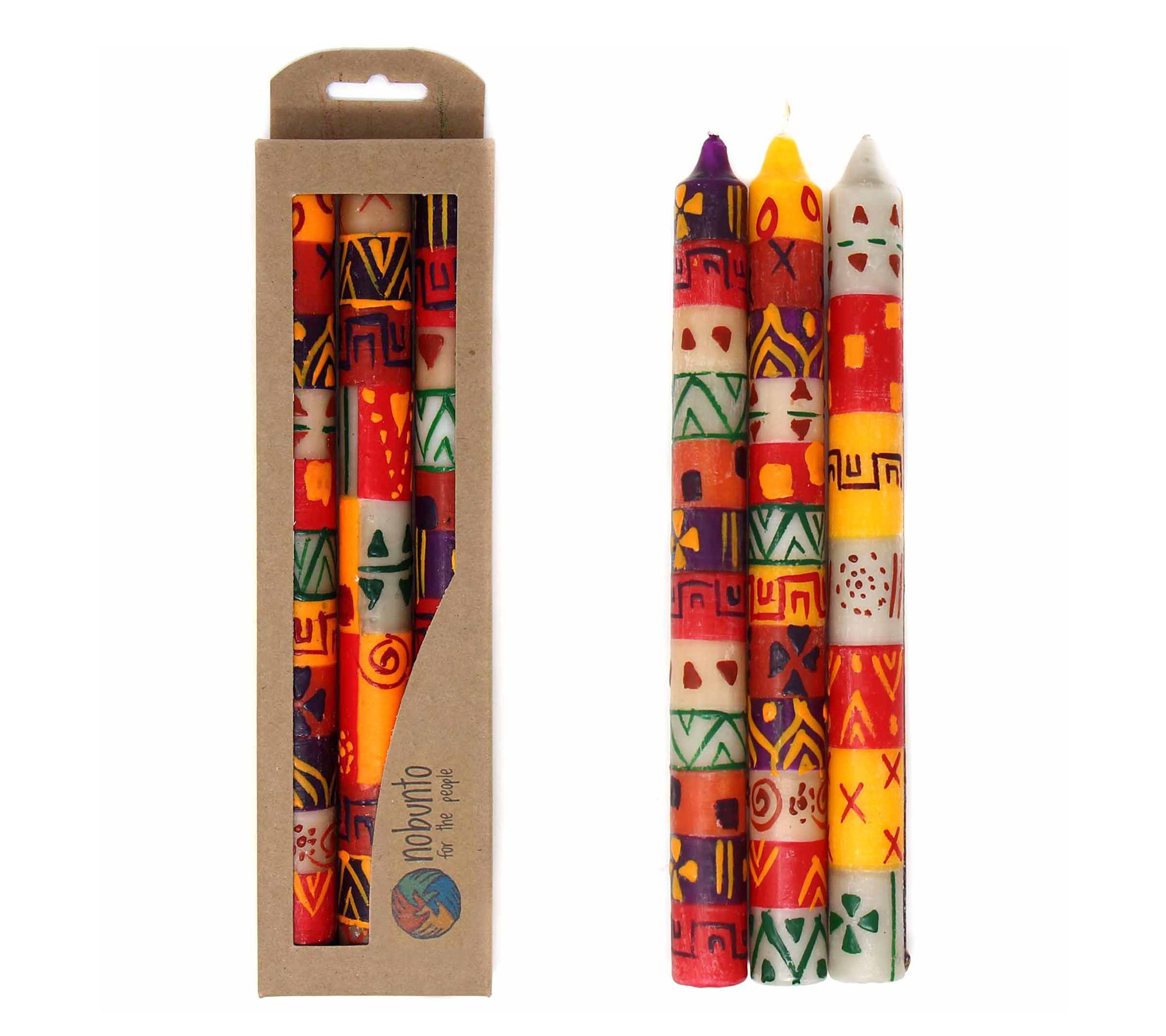 Global Crafts Unscented Hand-Painted Dinner Candles, Set of 3