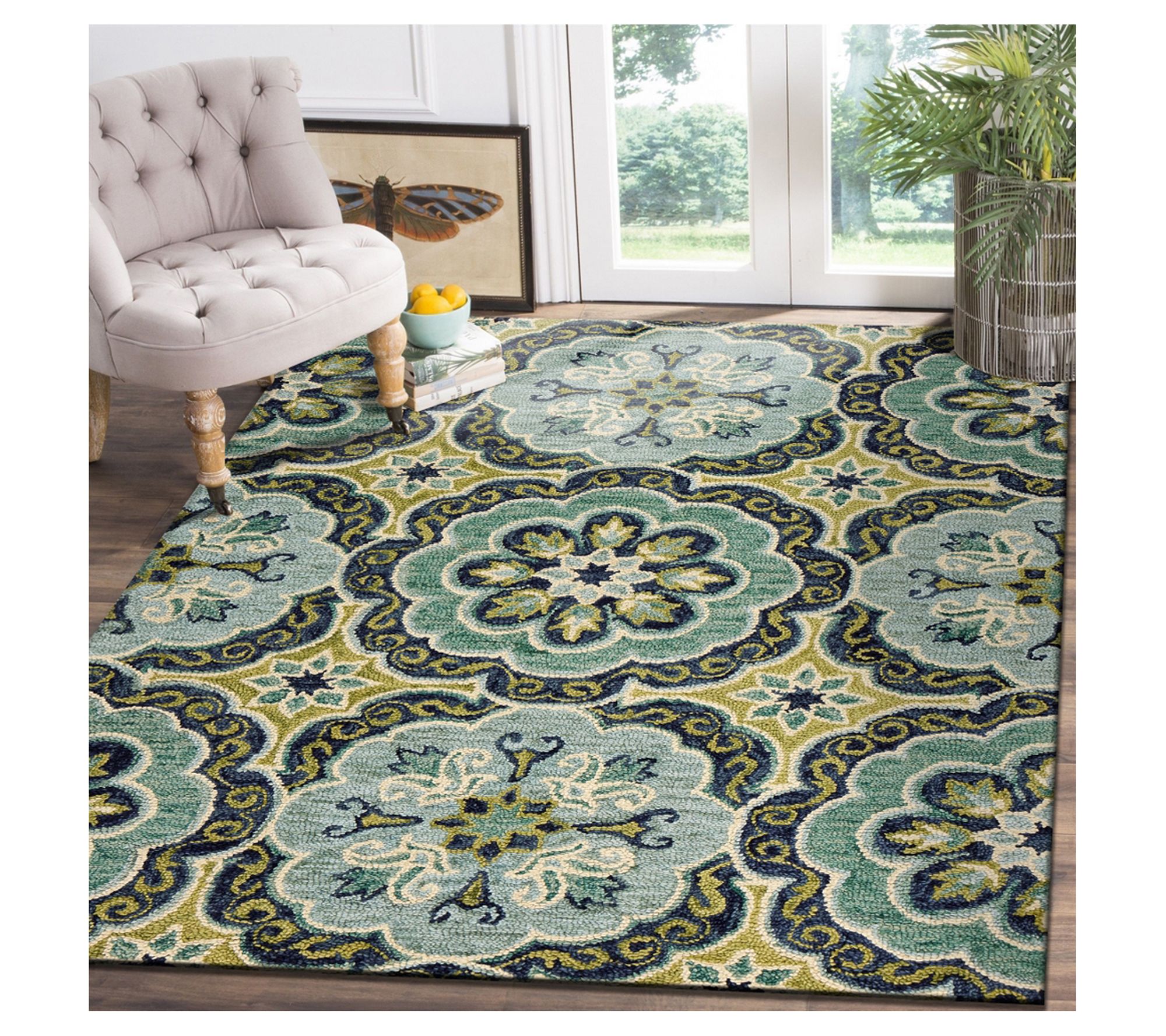Ox Bay Mia Green Floral Medallion Wool Indoor 5' x 7'9" Rug