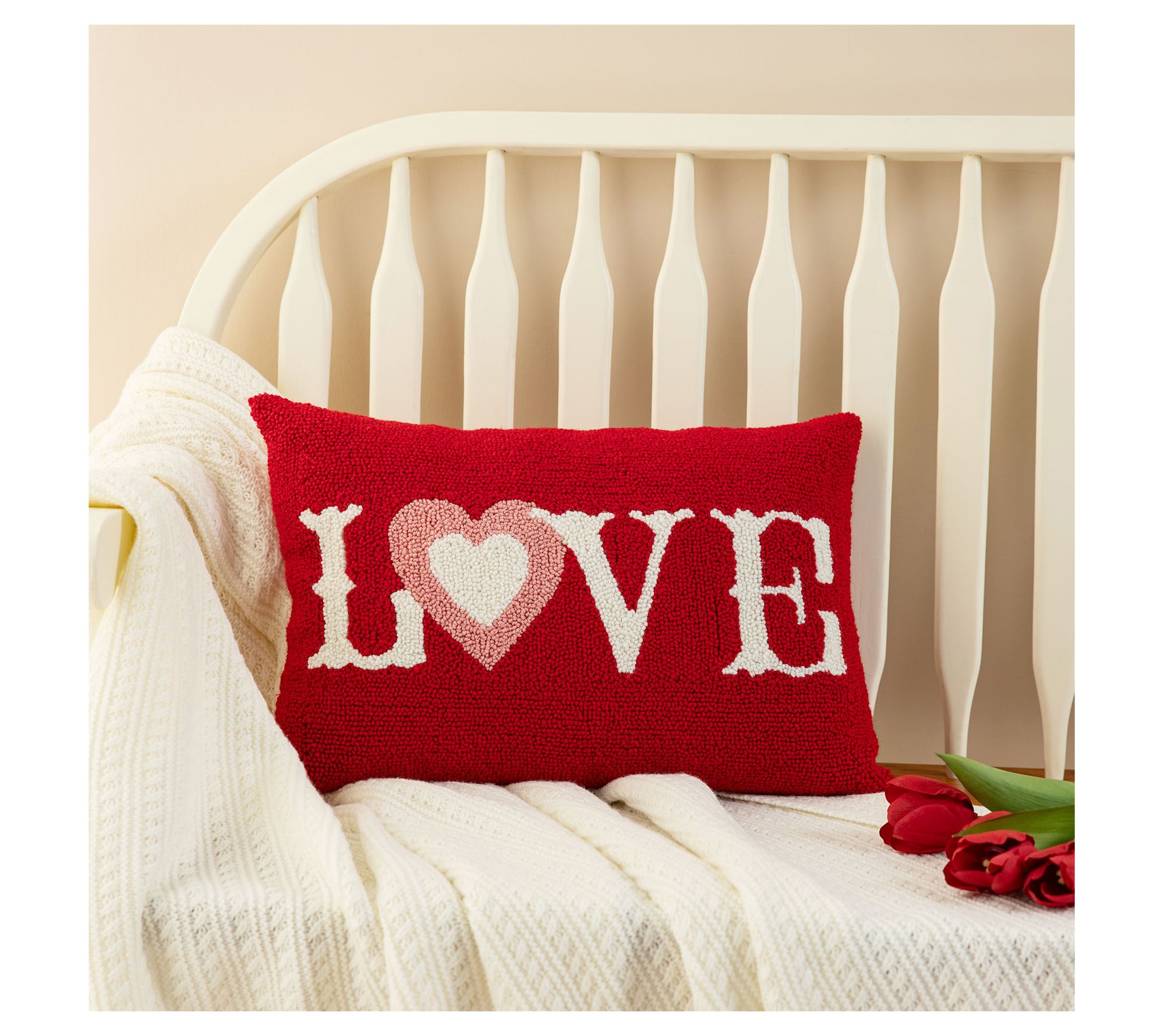 Glitzhome 18"L Valentine's Hooked LOVE Pillow