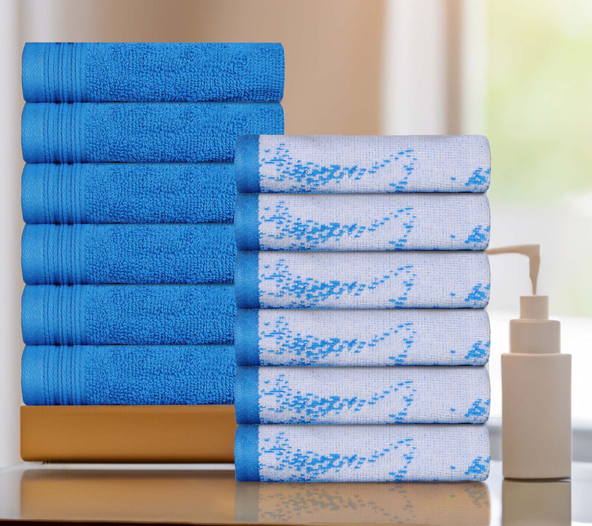 Superior 12 Piece Cotton Solid and Marble FaceTowel Set
