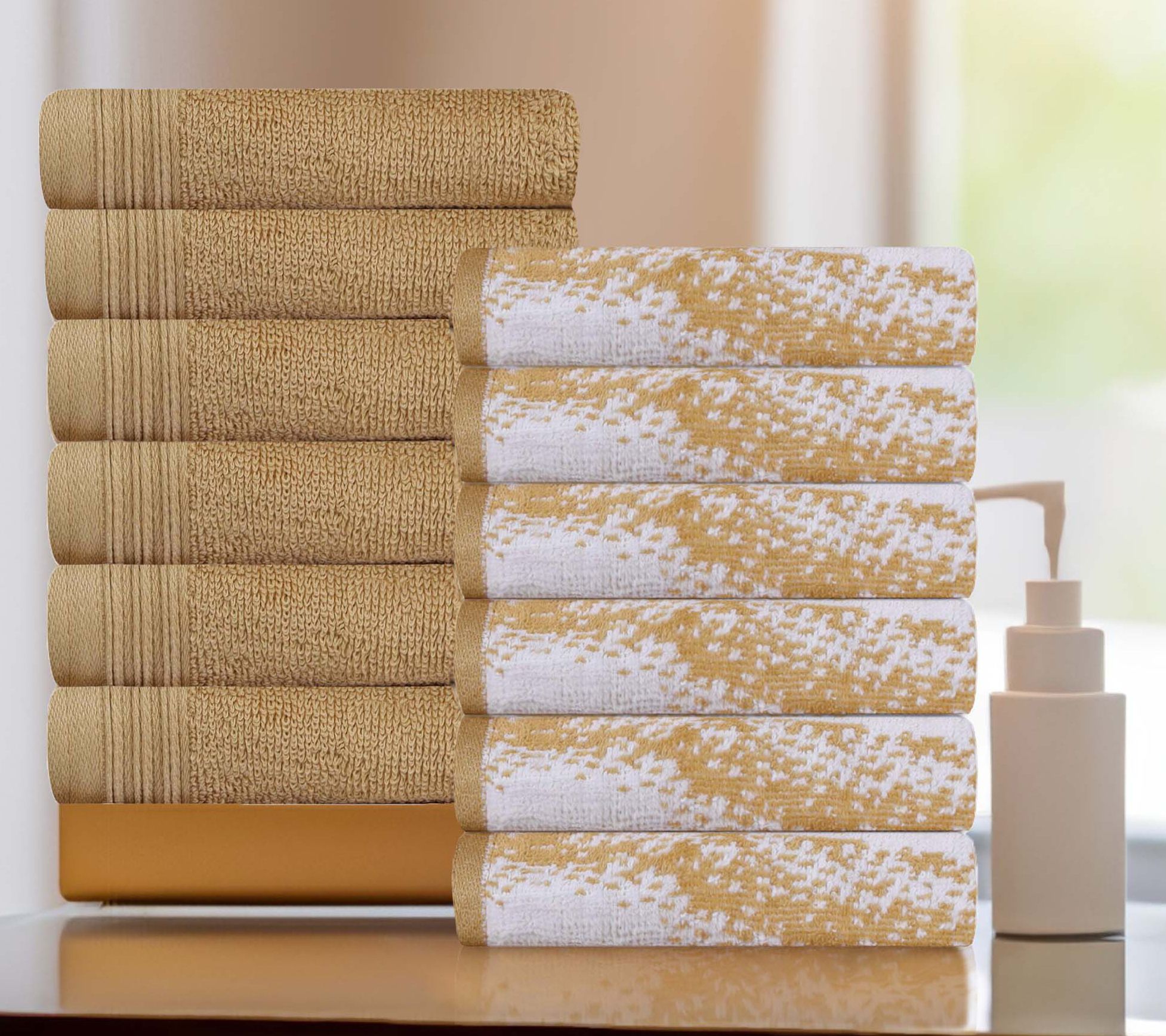 Superior 12 Piece Cotton Solid and Marble FaceTowel Set