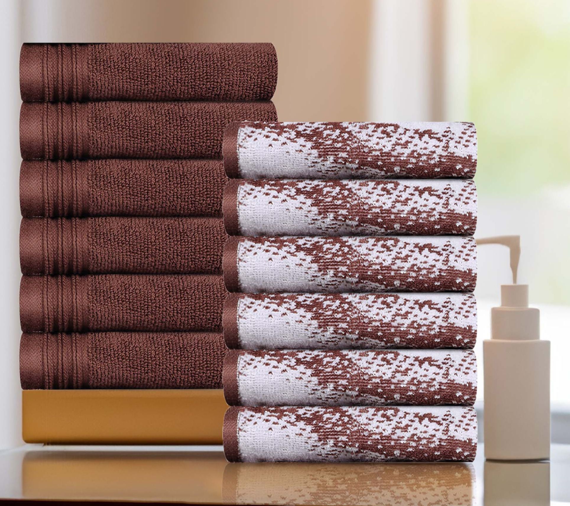 Superior 12 Piece Cotton Solid and Marble FaceTowel Set