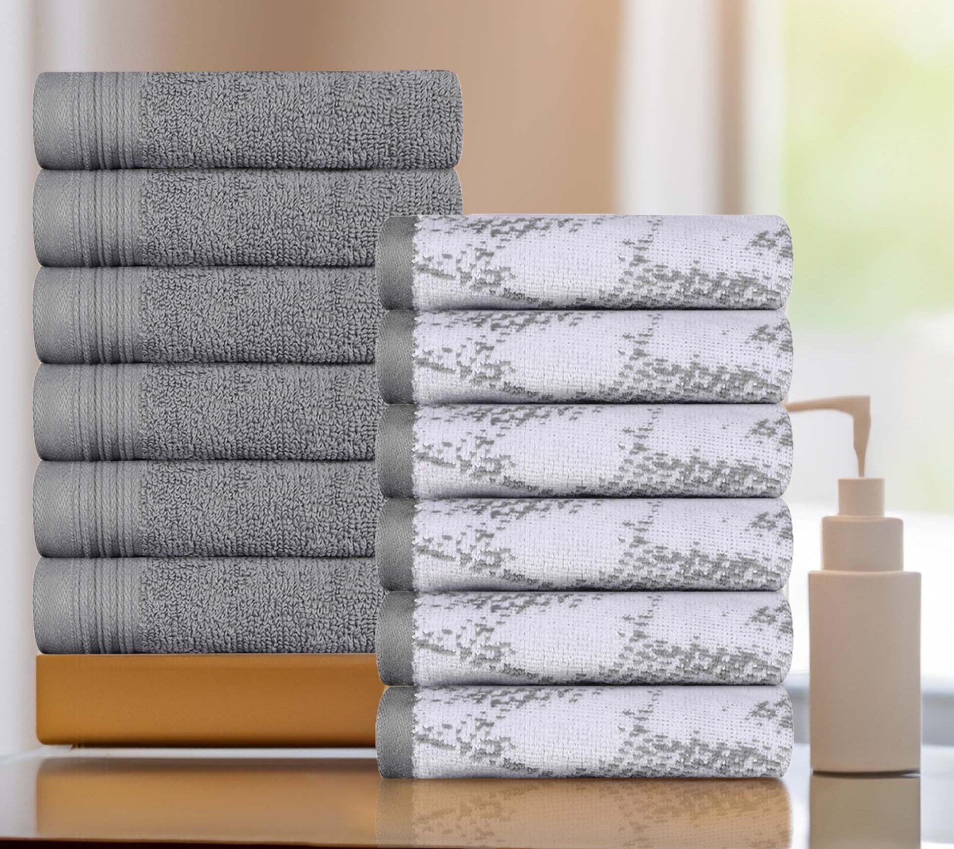 Superior 12 Piece Cotton Solid and Marble FaceTowel Set